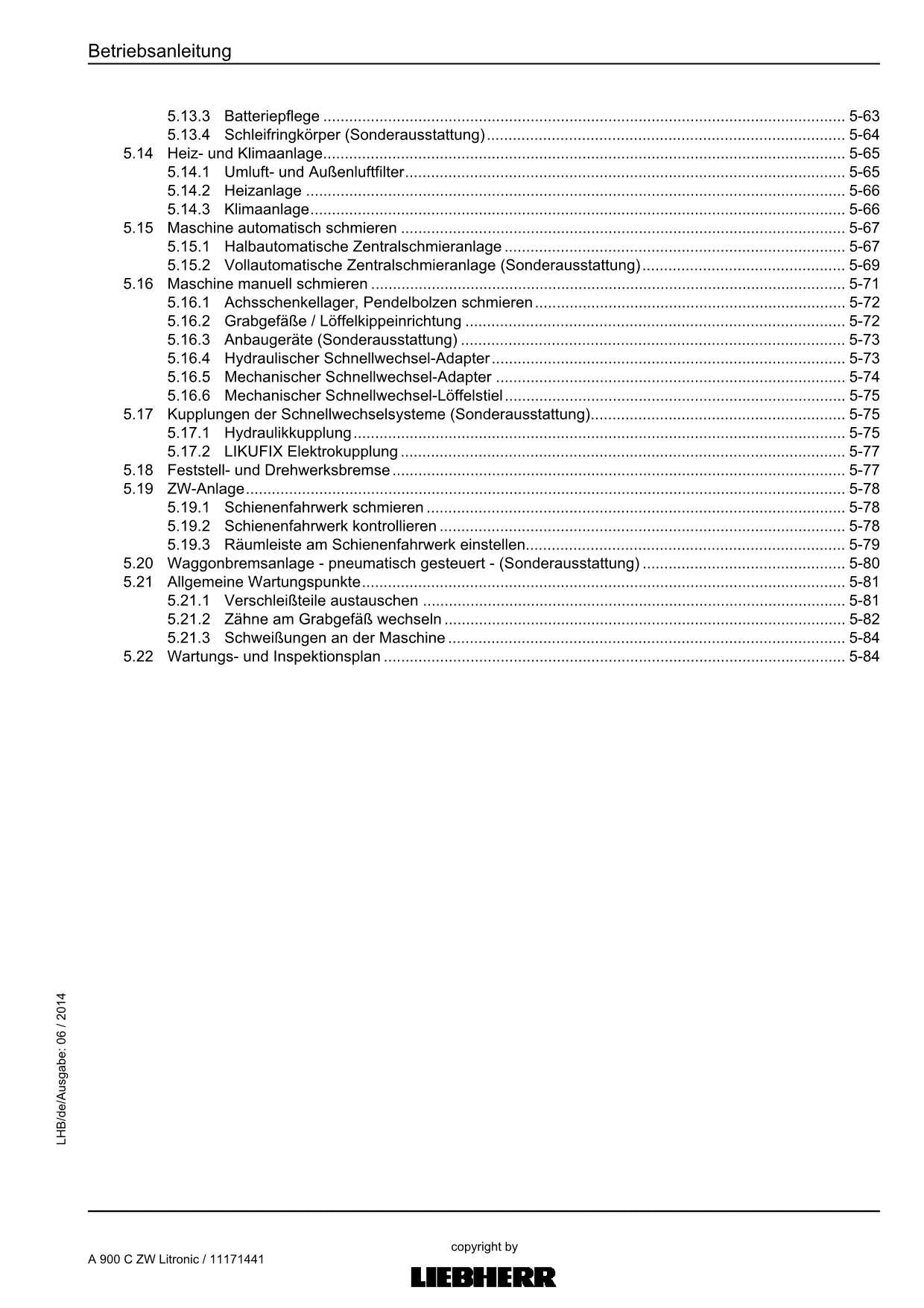 Liebherr A900 C ZW Litronic Hydraulikbagger Betriebsanleitung ser 54458 2014