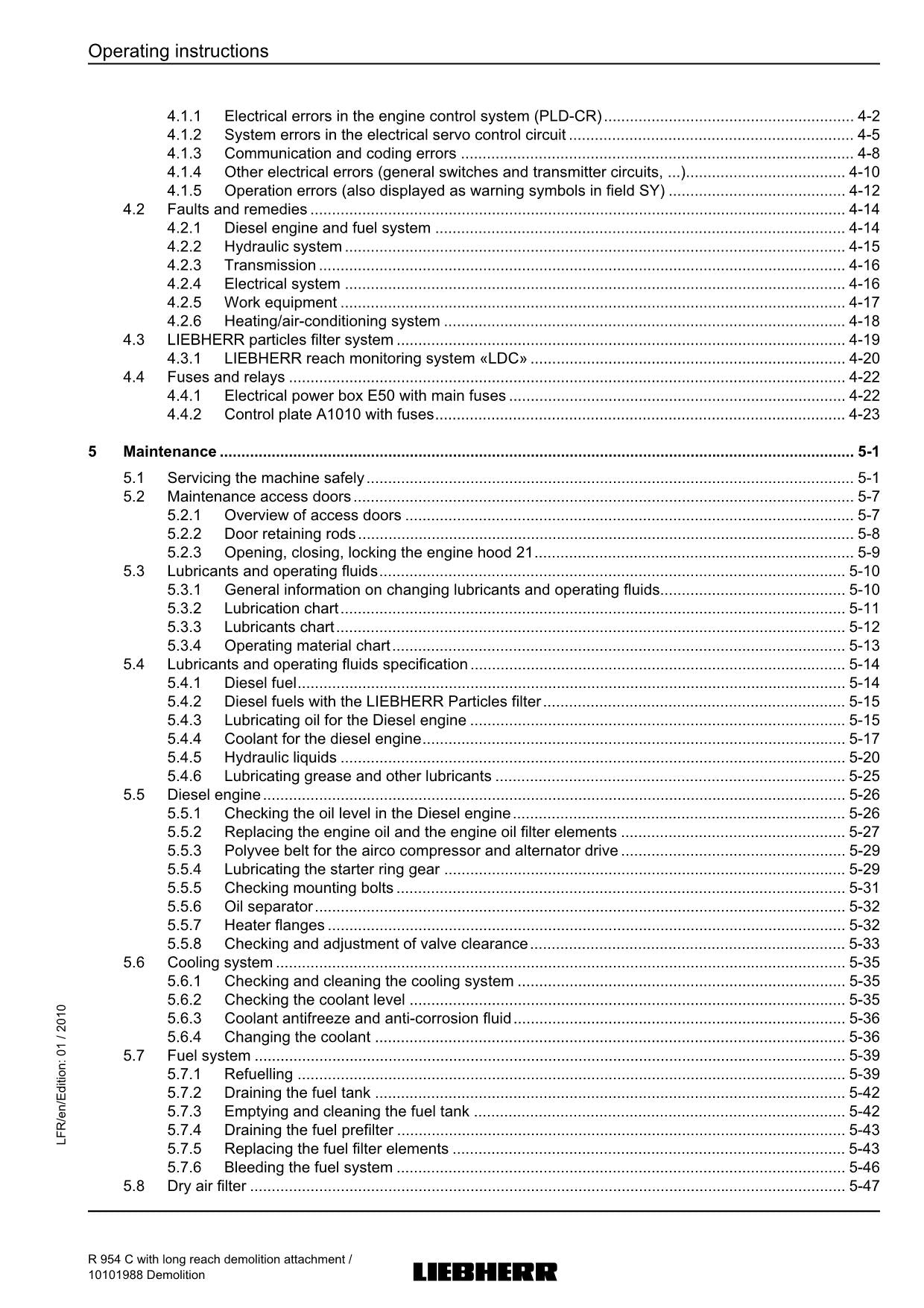 Liebherr R974 C Excavator Demolition Operators manual serial 27700