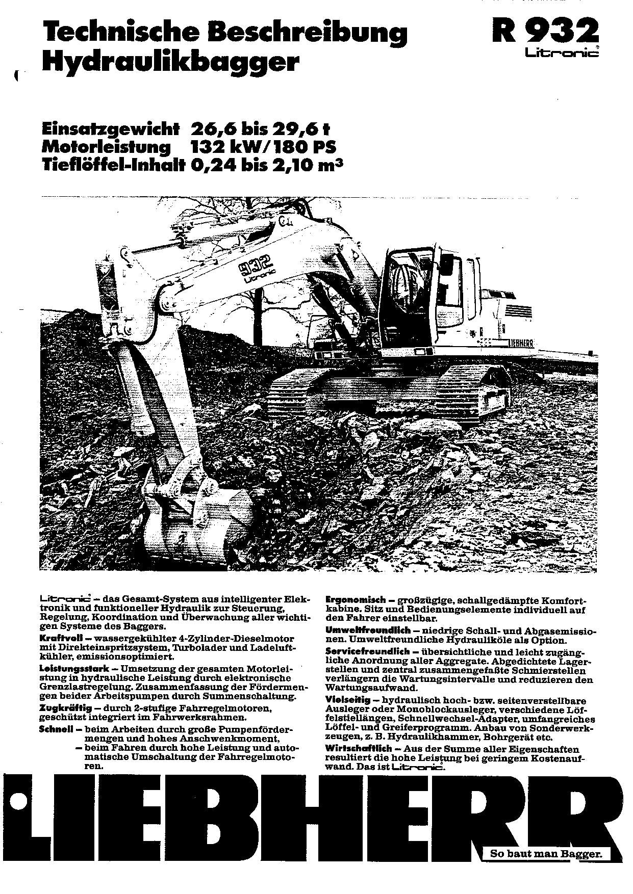 Liebherr R932 Tunnel Raupenbagger Betriebsanleitung Wartungsanleitung