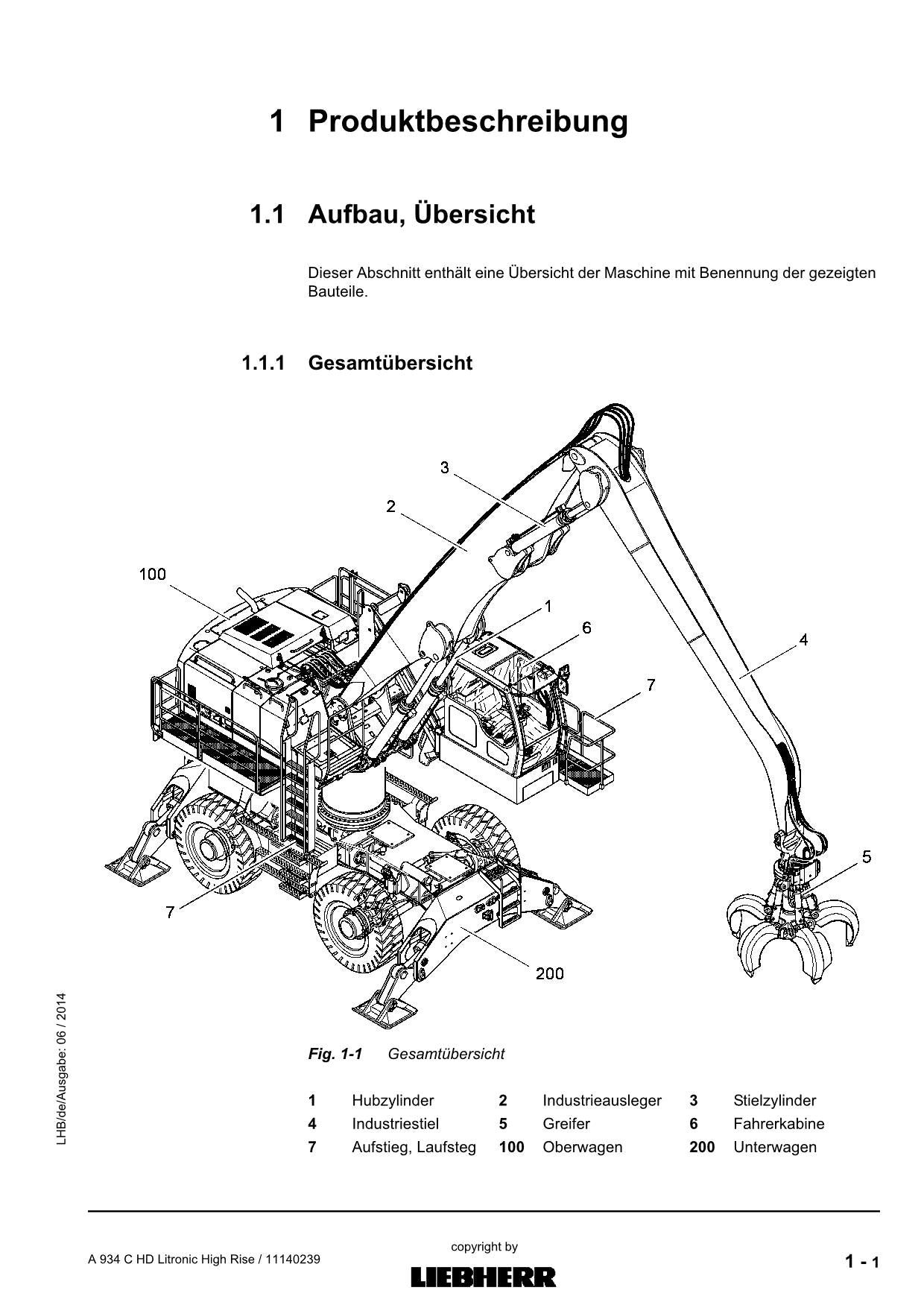 Liebherr A934 C HD Litronic High Rise Umschlaggerät Betriebsanleitung