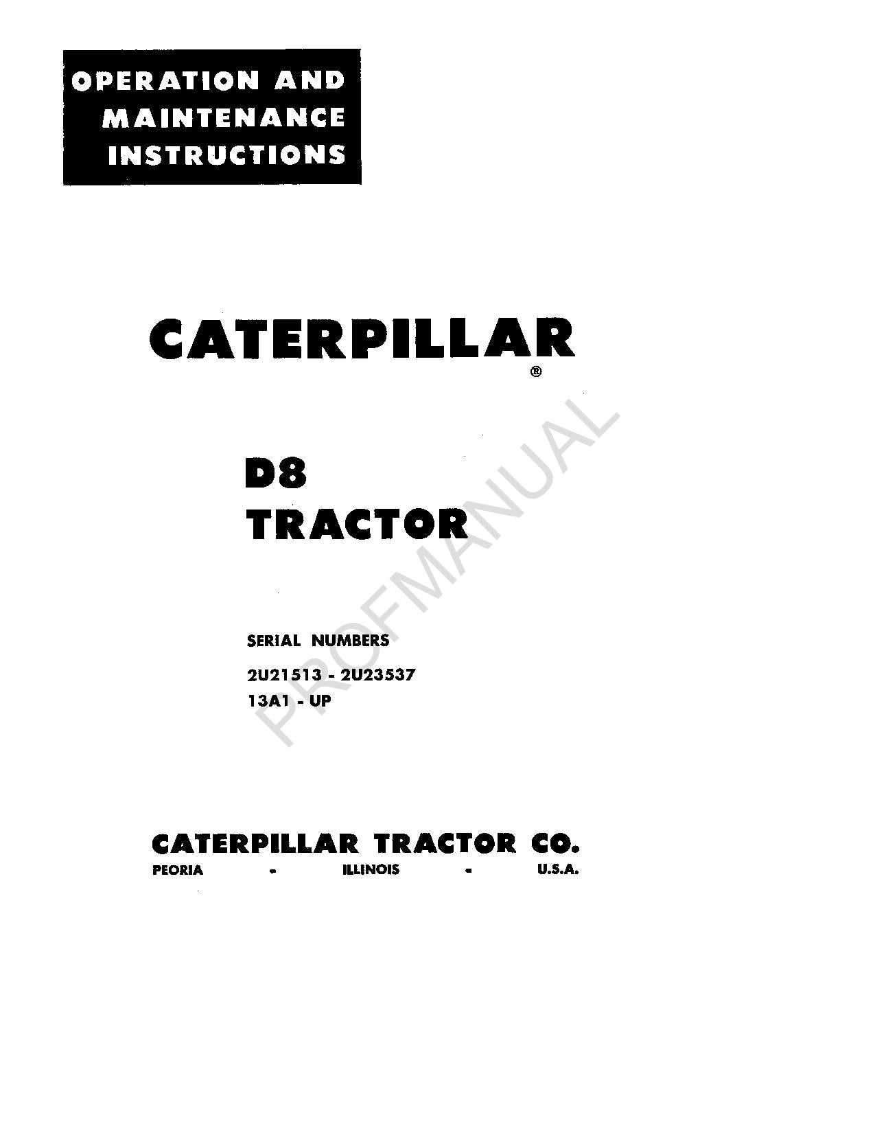 Manuel d'entretien du tracteur Caterpillar D8 13A1-Up 2U21513-23537