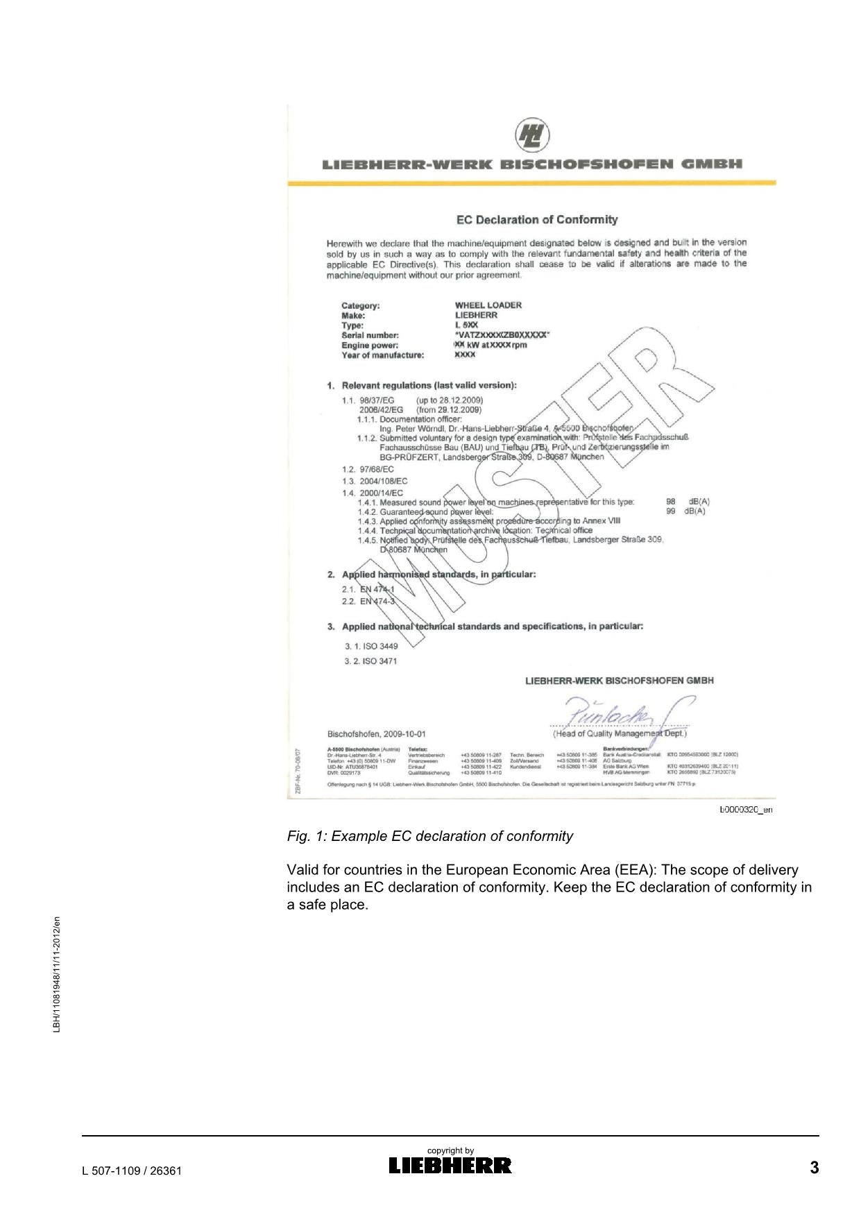 Liebherr L507-1109 Wheel Loader Operators manual