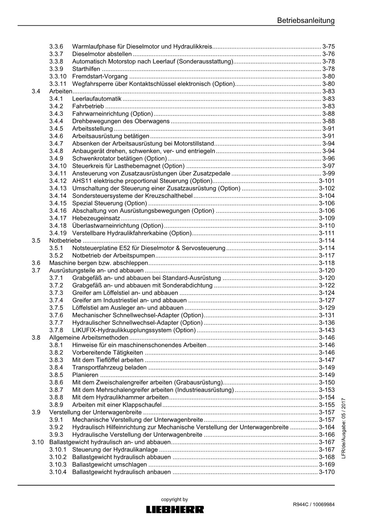 Liebherr R944 C Hydraulikbagger Betriebsanleitung