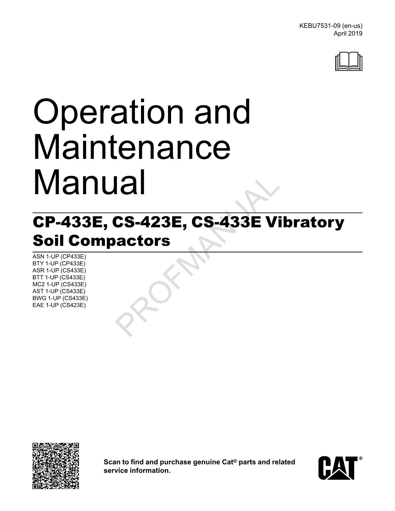 Caterpillar CP 433E CS 423E 433E Paving Compactor Operators Manual KEBU7531