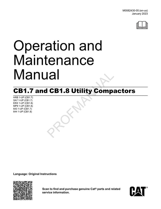 Manuel d'entretien et de maintenance du compacteur utilitaire Caterpillar CB1.7 CB1.8