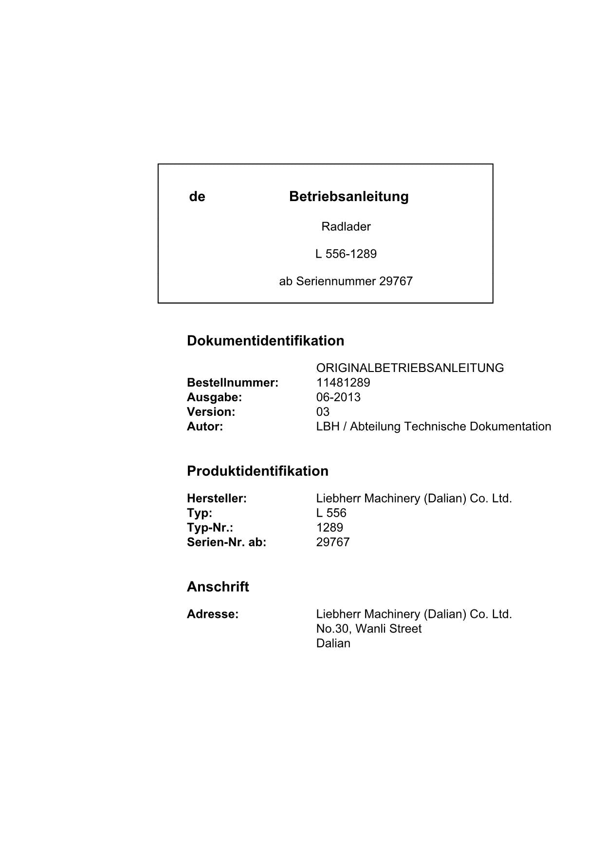 Liebherr L556 Radlader Betriebsanleitung ser 29767