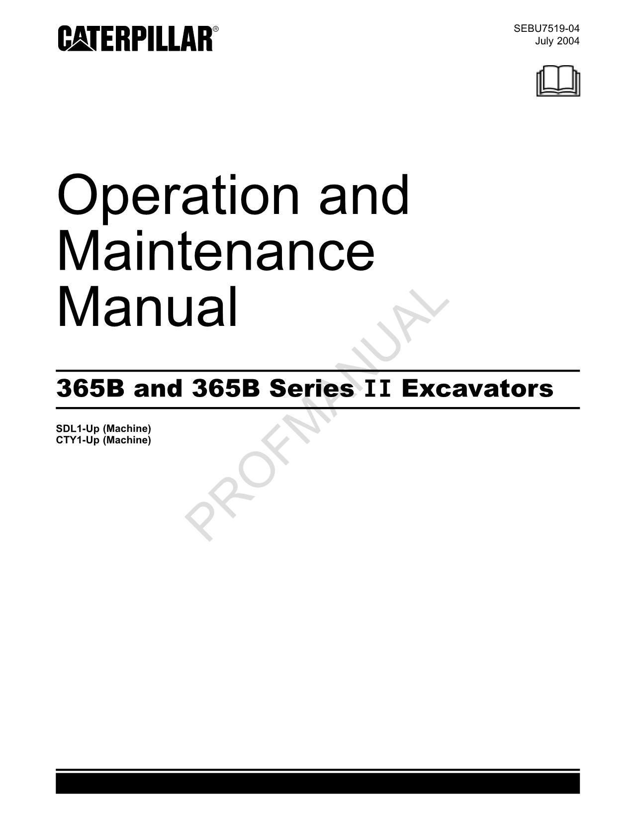 Caterpillar 365B 365B Serie II Bagger-Bediener-Wartungshandbuch