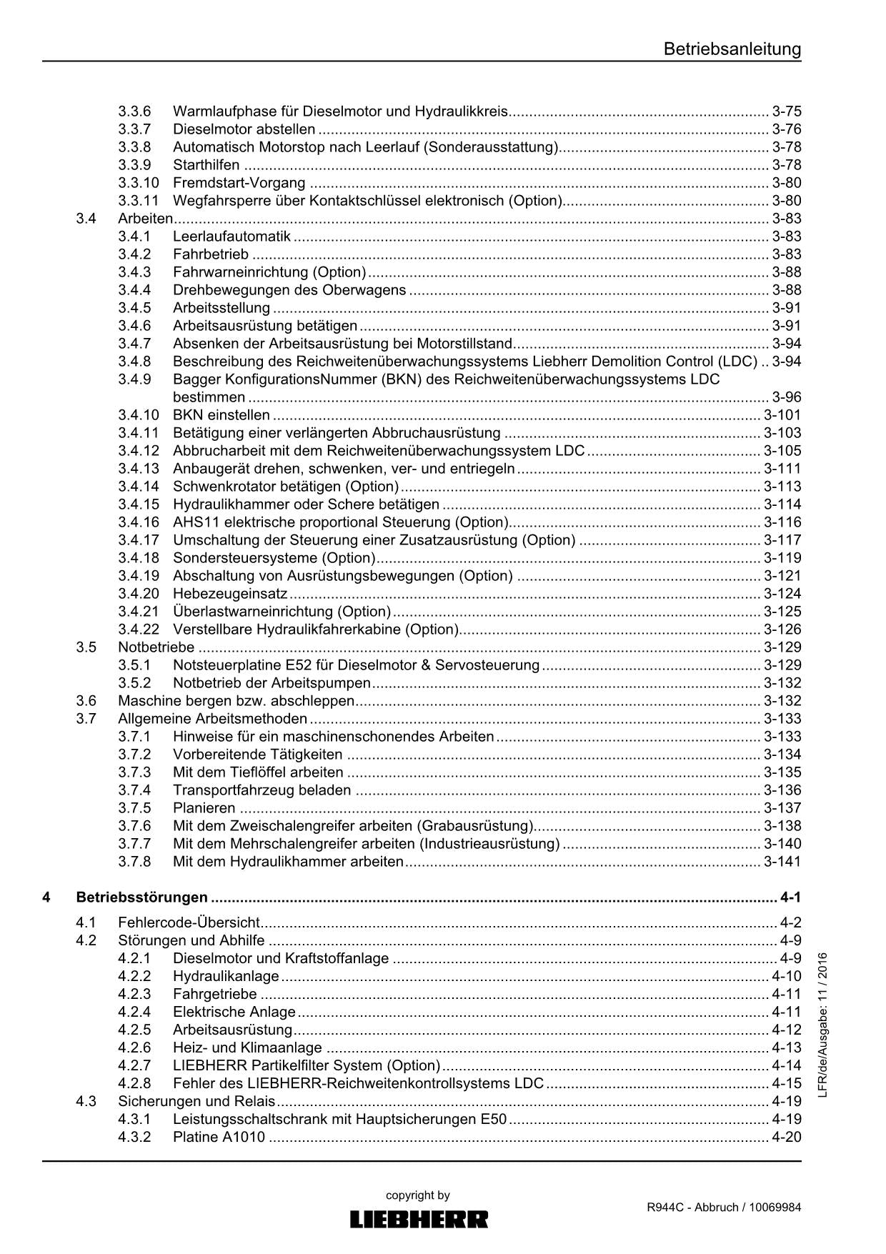 Liebherr R944 C Abbruch Hydraulikbagger Betriebsanleitung