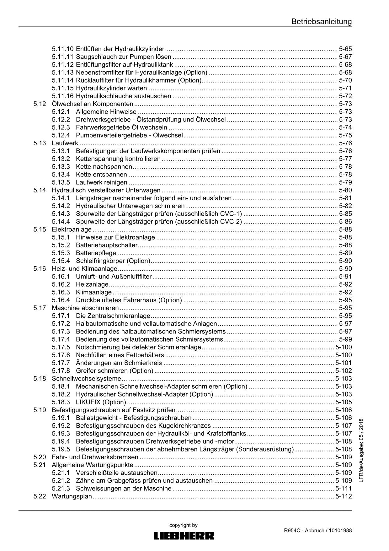 Liebherr R954 C Abbruch Hydraulikbagger Betriebsanleitung