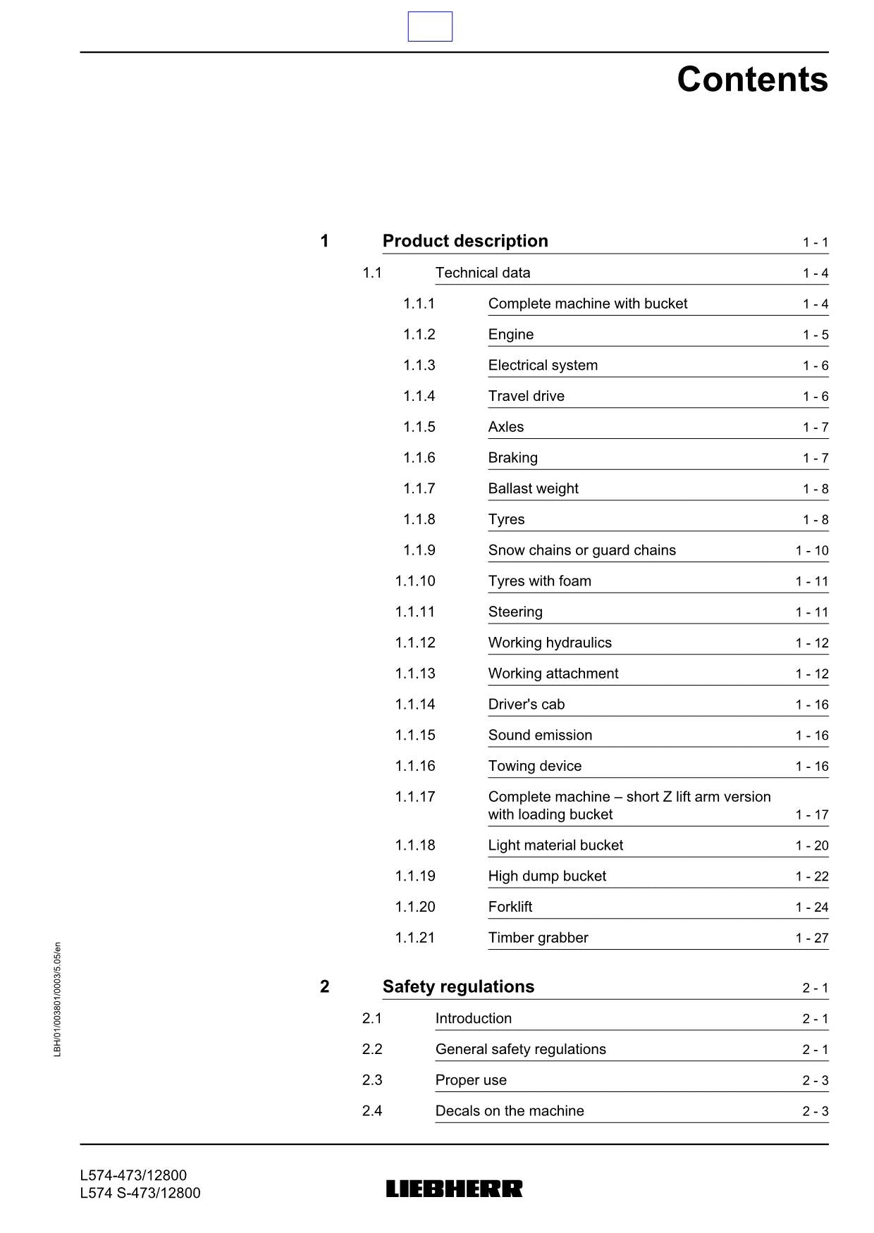 Manuel d'utilisation de la chargeuse sur pneus Liebherr L574 L574 S, série 12800