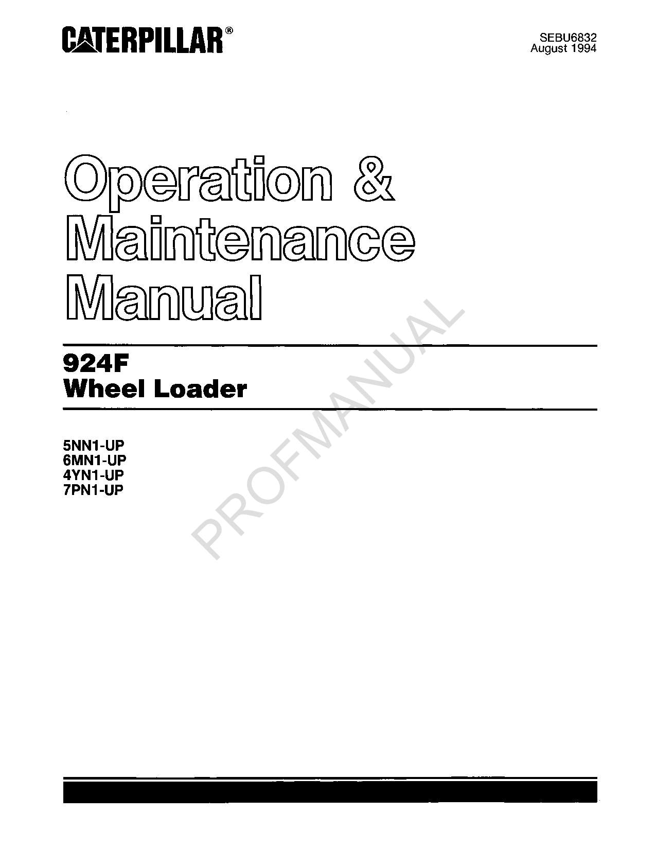 Caterpillar 924F Wheel Loader Operators Maintenance Manual