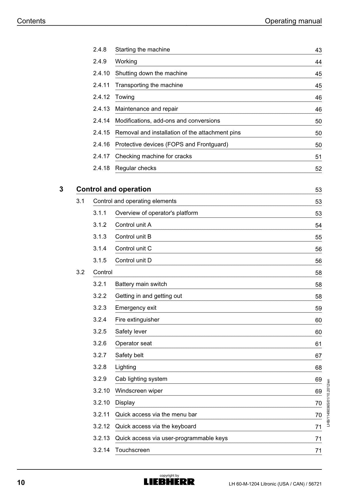 Liebherr LH60-M Litronic (USA CAN) Excavator Operators manual