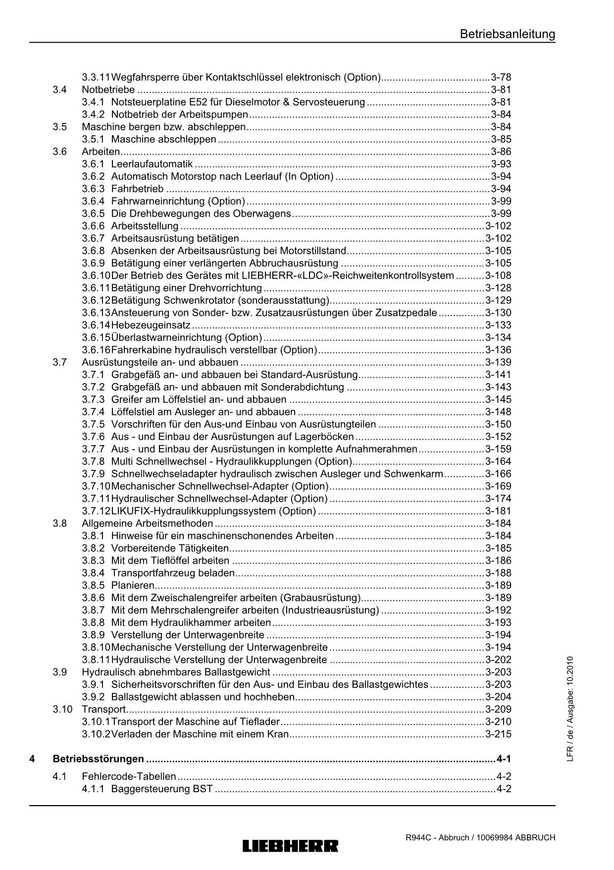 Liebherr R944 C Abbruch 27700 Hydraulikbagger Betriebsanleitung