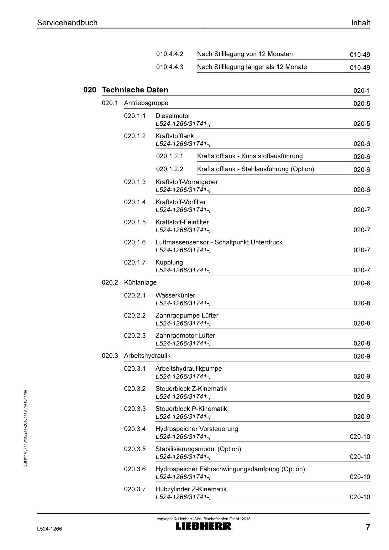 Liebherr L524 1266 Radlader Reparaturhandbuch Werkstatthandbuch