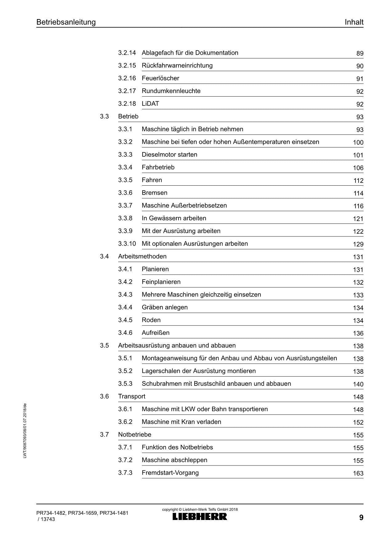 Liebherr PR734 Planierraupe Betriebsanleitung ser 13743
