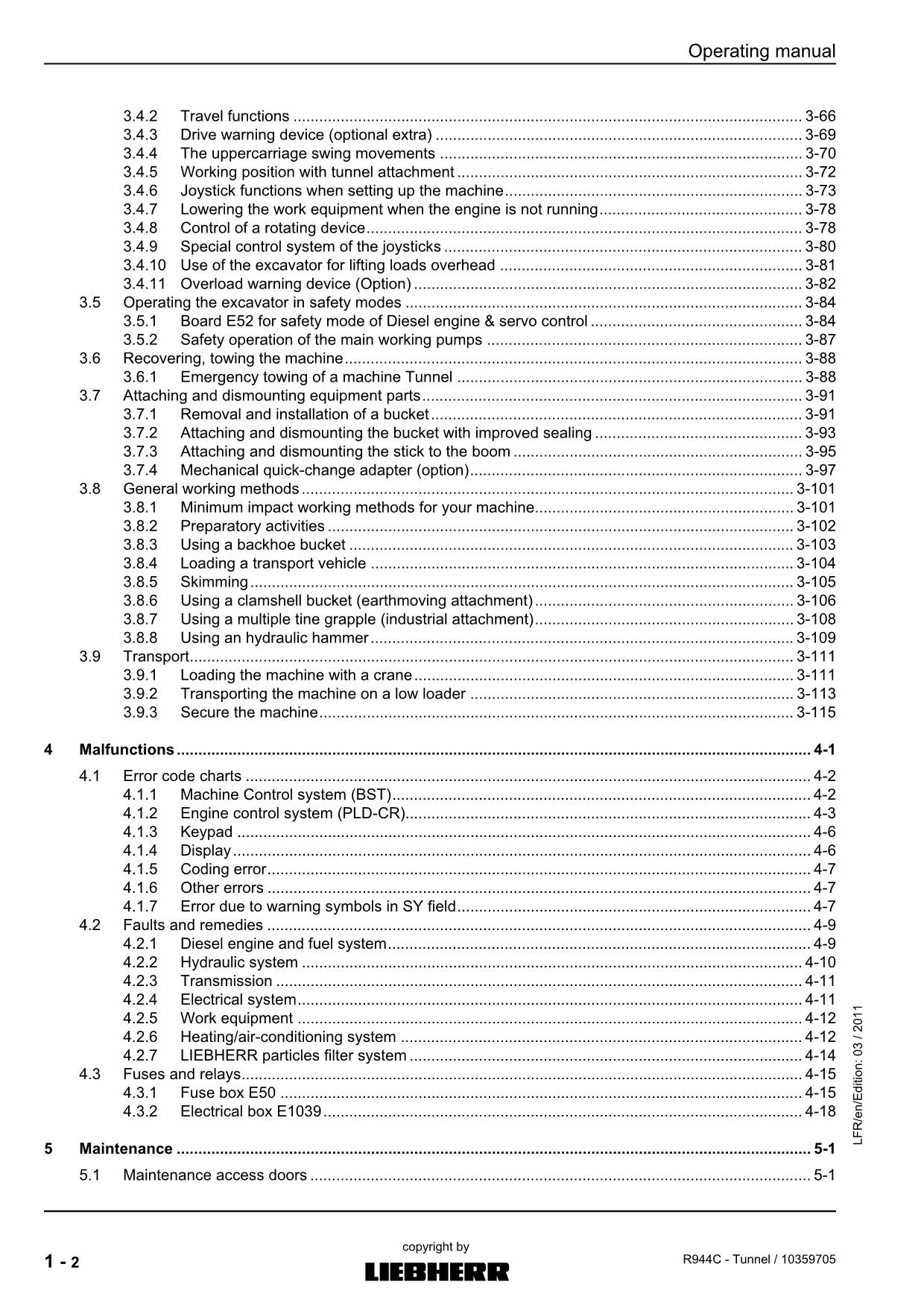 Liebherr R944 C Tunnel Excavator Operators manual serial 31173