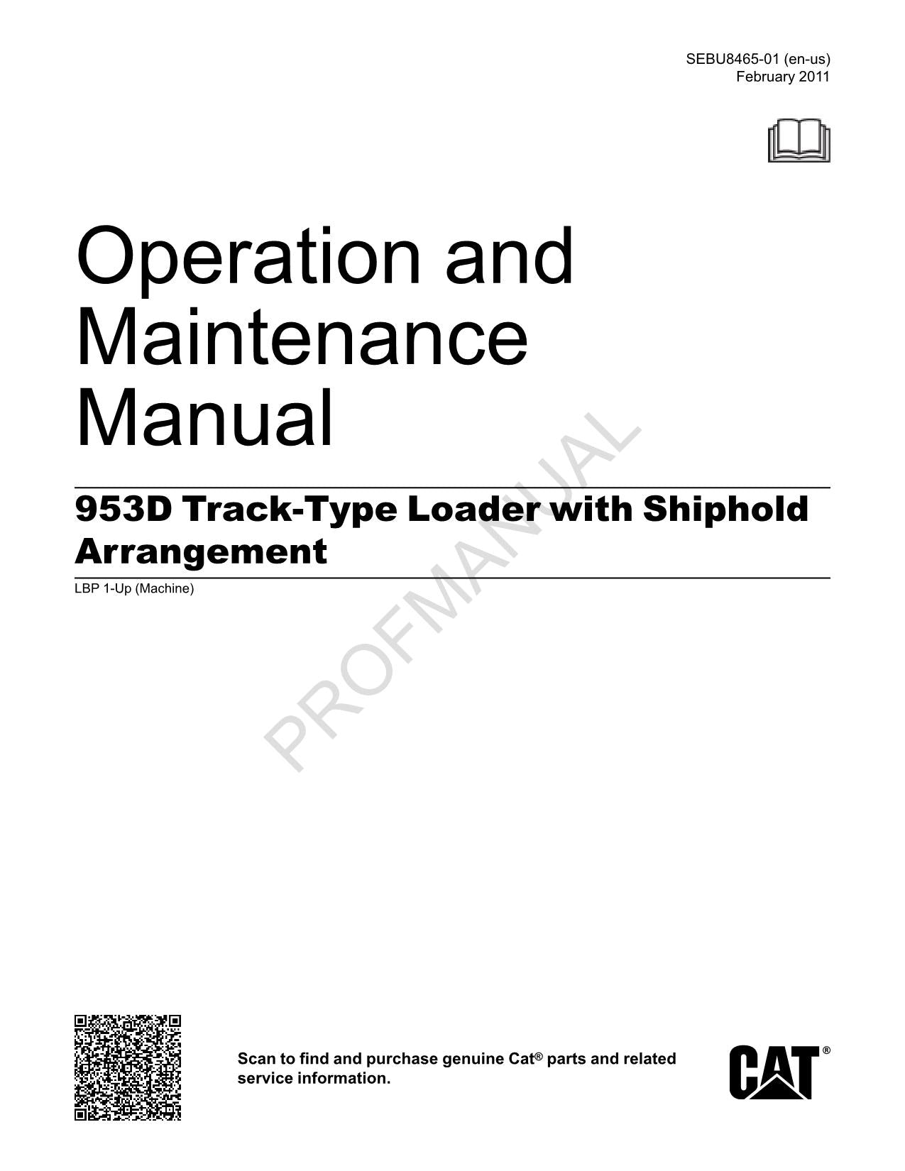 Caterpillar 953D Track Type Loader Shiphold Arrangement Operators Manual