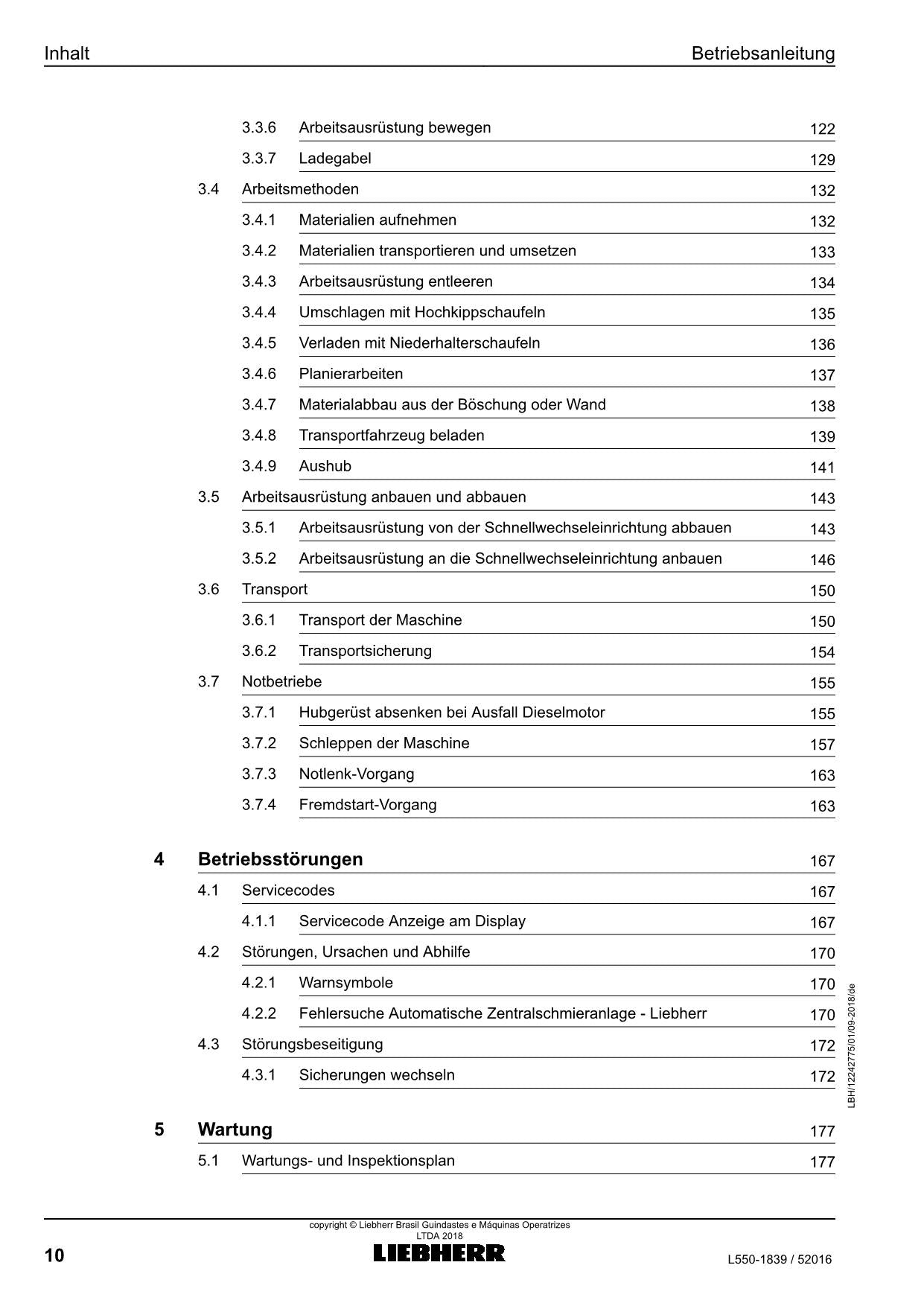 Liebherr L550 Radlader Betriebsanleitung ser 52016