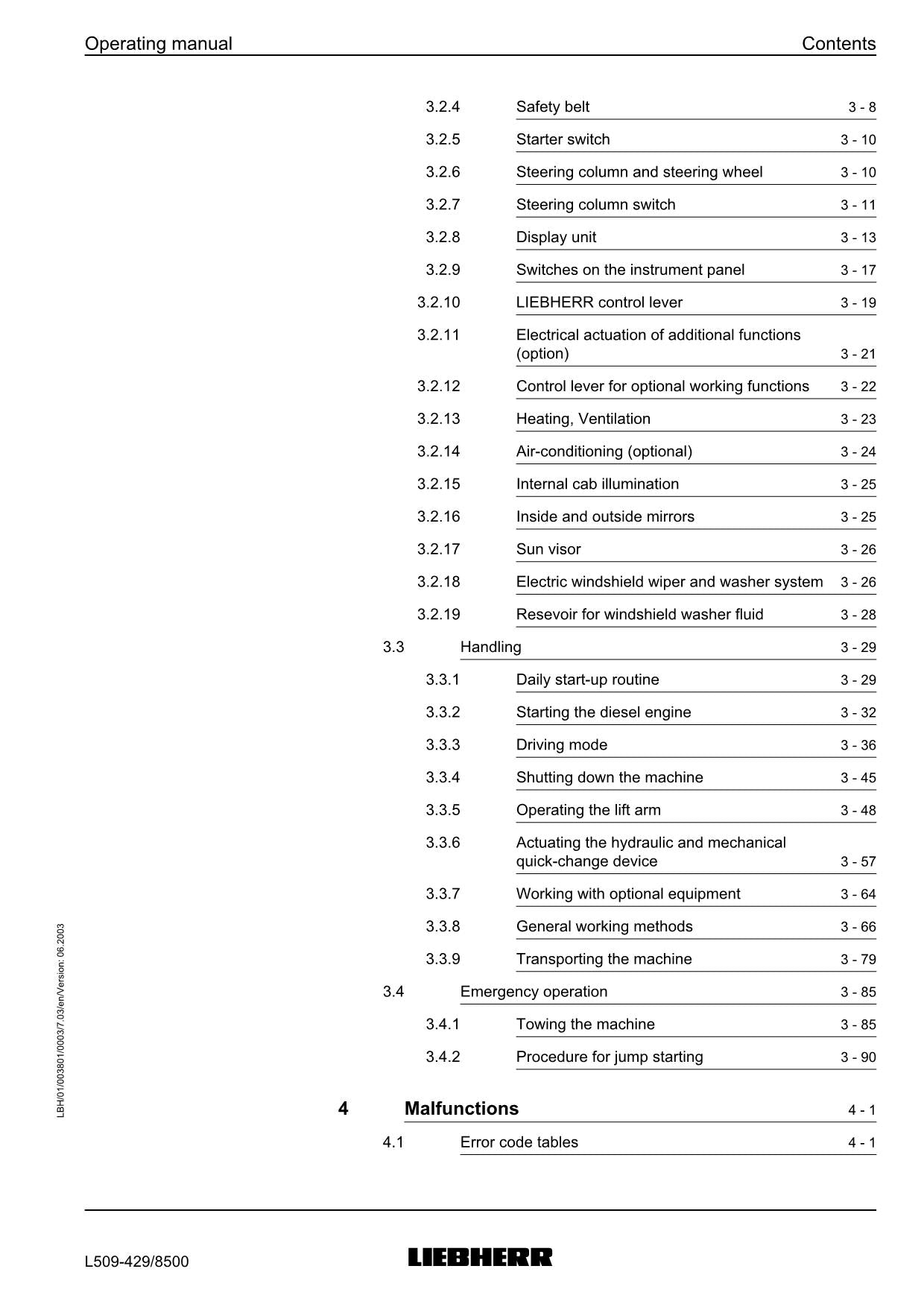 Liebherr L509 Stereo Wheel Loader Operators manual