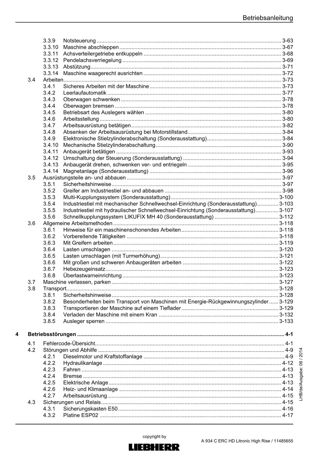 Liebherr A934 C ERC HD Litronic High Rise Umschlaggerät Betriebsanleitung
