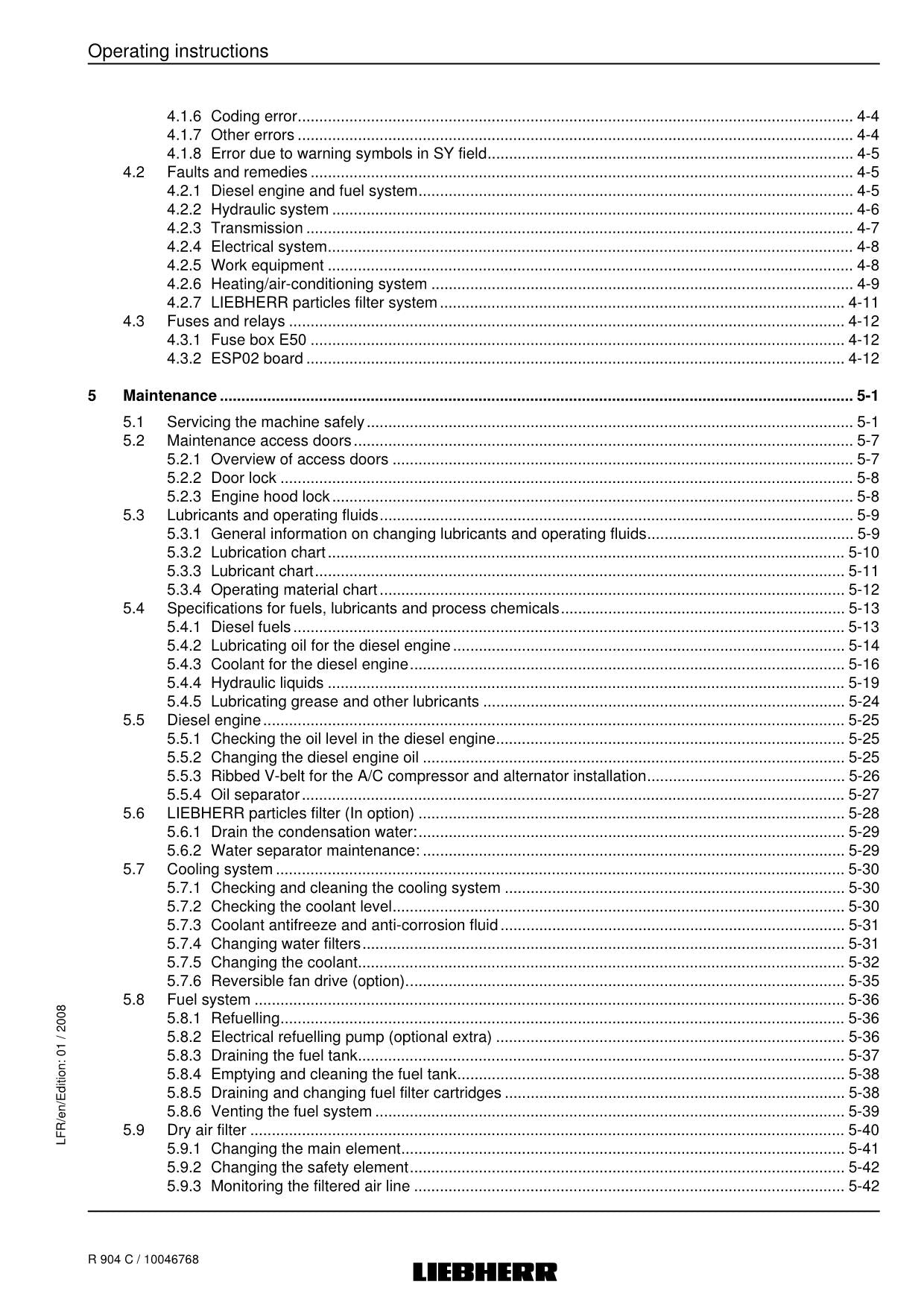 Liebherr R904 C Excavator Material handler Operators manual