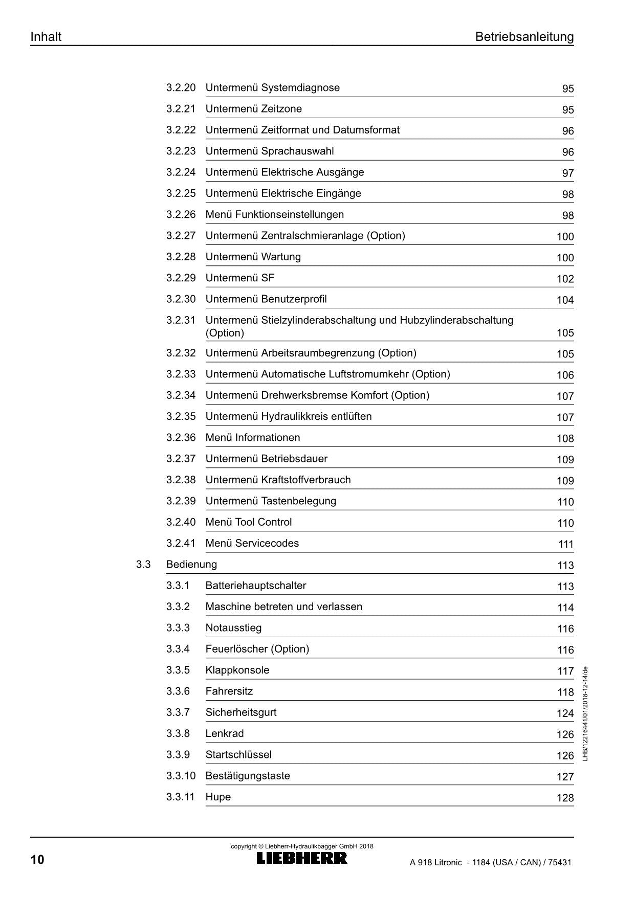 Liebherr A918 Litronic Mobilbagger Betriebsanleitung ser 75431 USA CAN