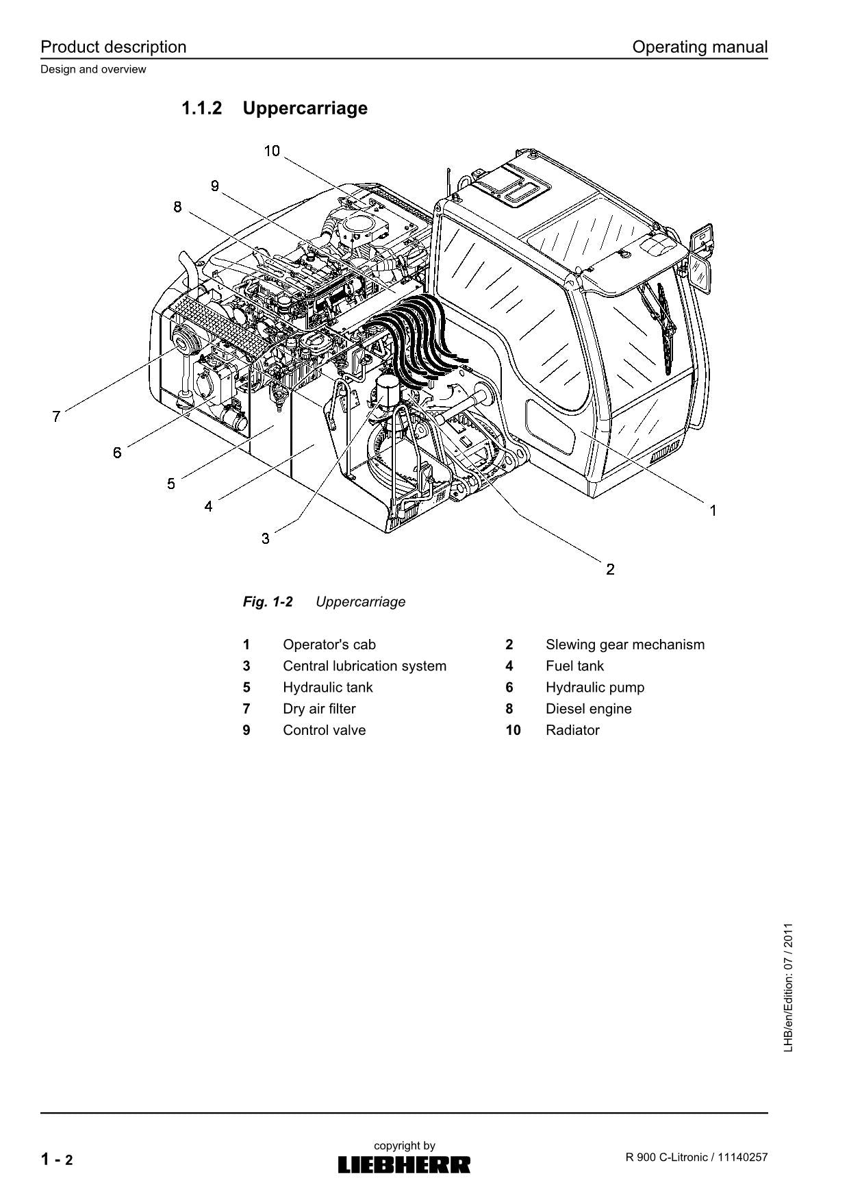 Manuel d'utilisation de la pelle Liebherr R900 C-Litronic, numéro de série 57270