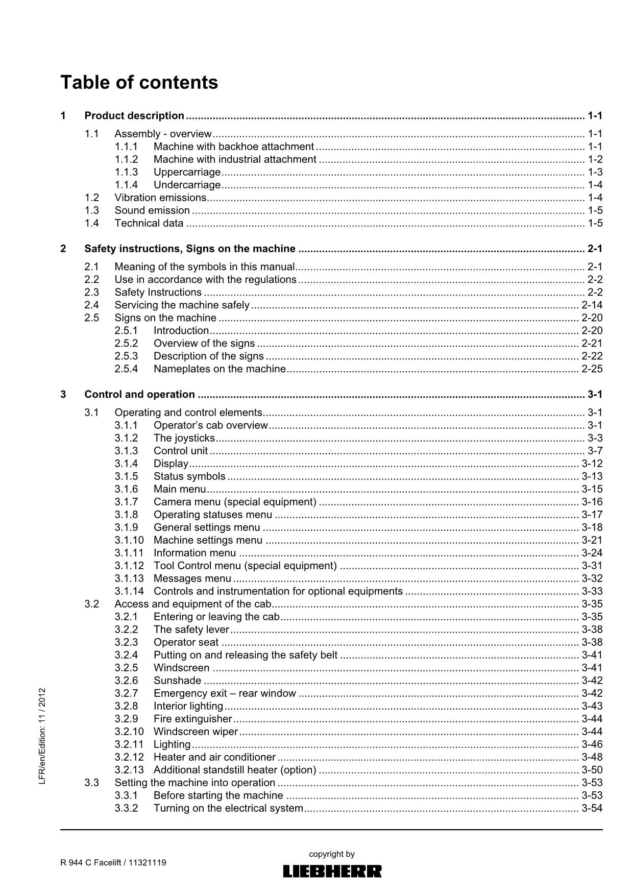 Liebherr R944 C Facelift Excavator Operators manual