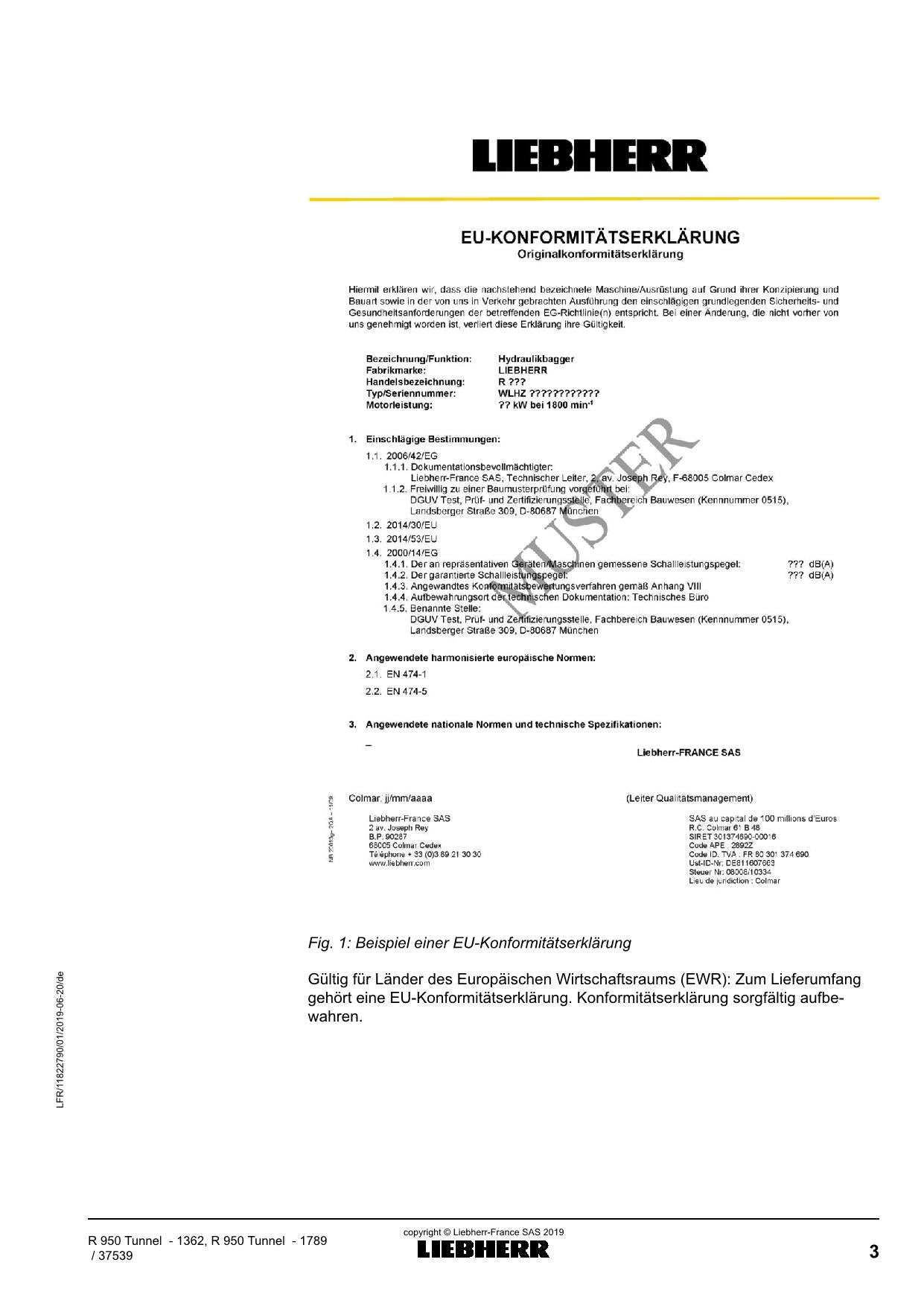 Liebherr R950 Tunnel Hydraulikbagger Betriebsanleitung Typ 1362 1789