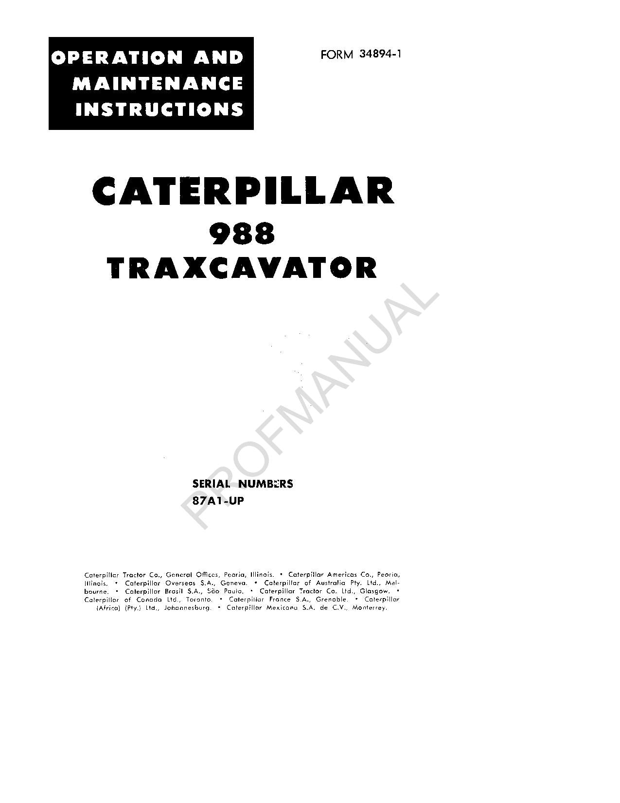 Caterpillar 988 Traxcavator Operators Maintenance Manual