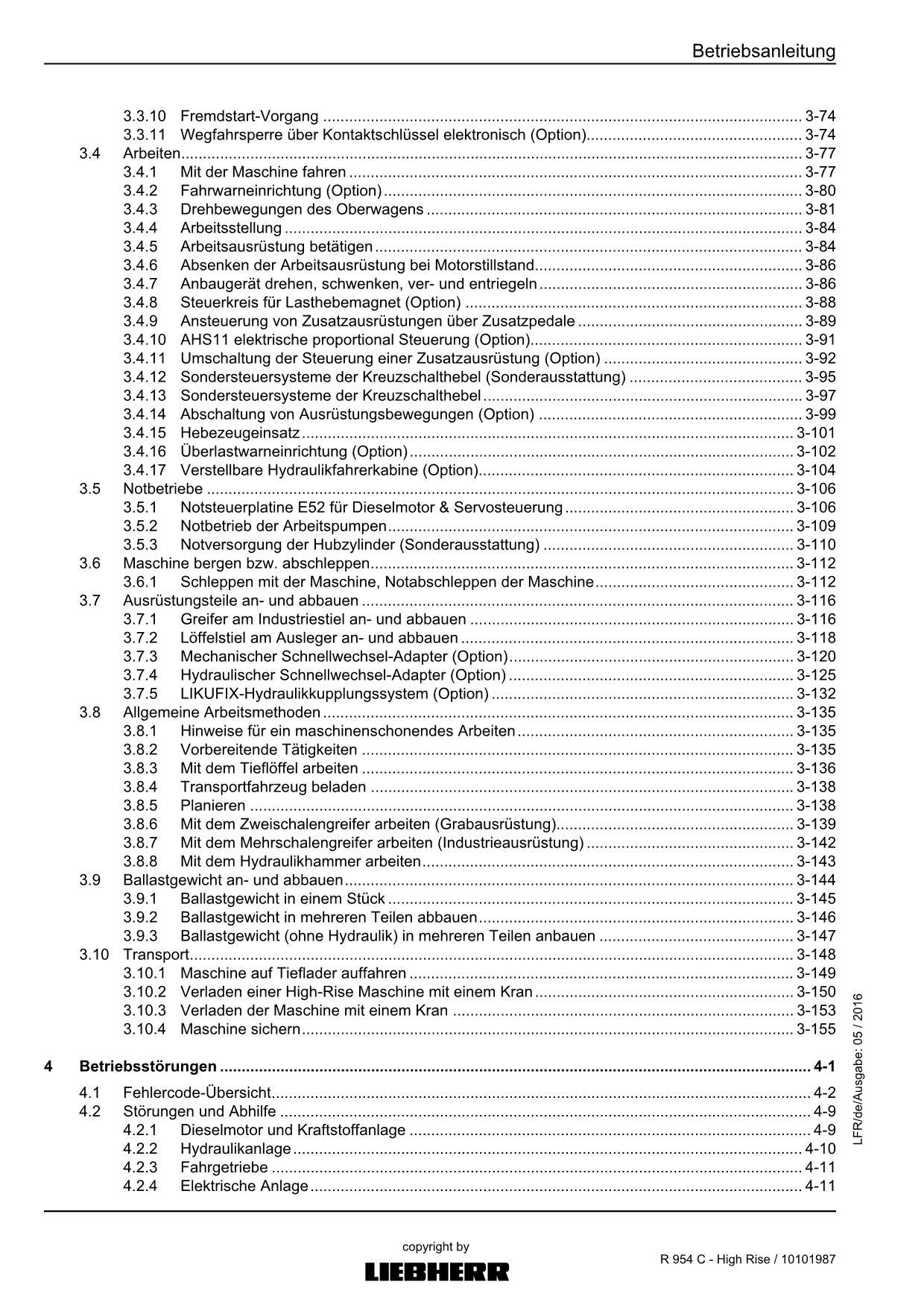 Liebherr R954 C High Rise Hydraulikbagger Betriebsanleitung RU