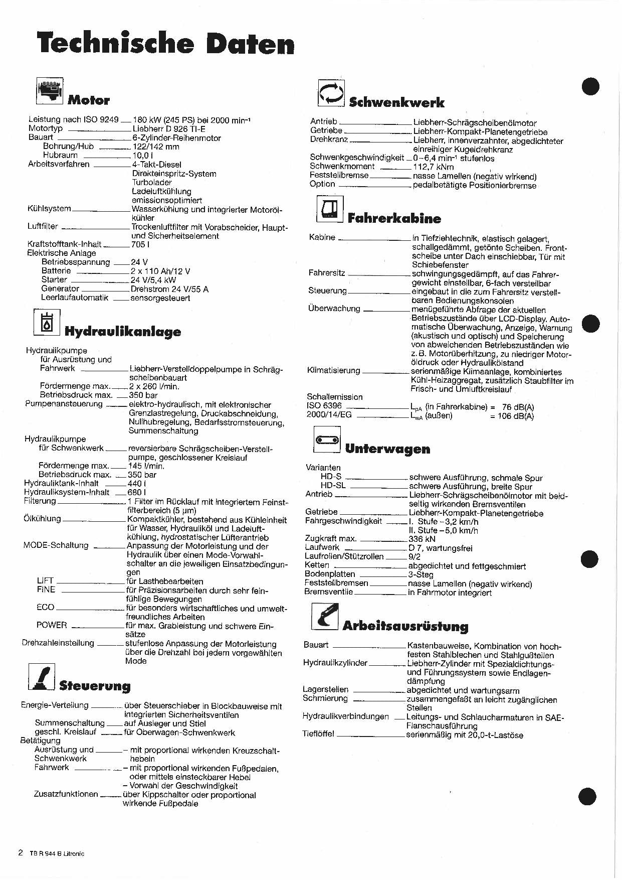 Liebherr R944 B Litronic Hydraulikbagger Manuel d'instructions