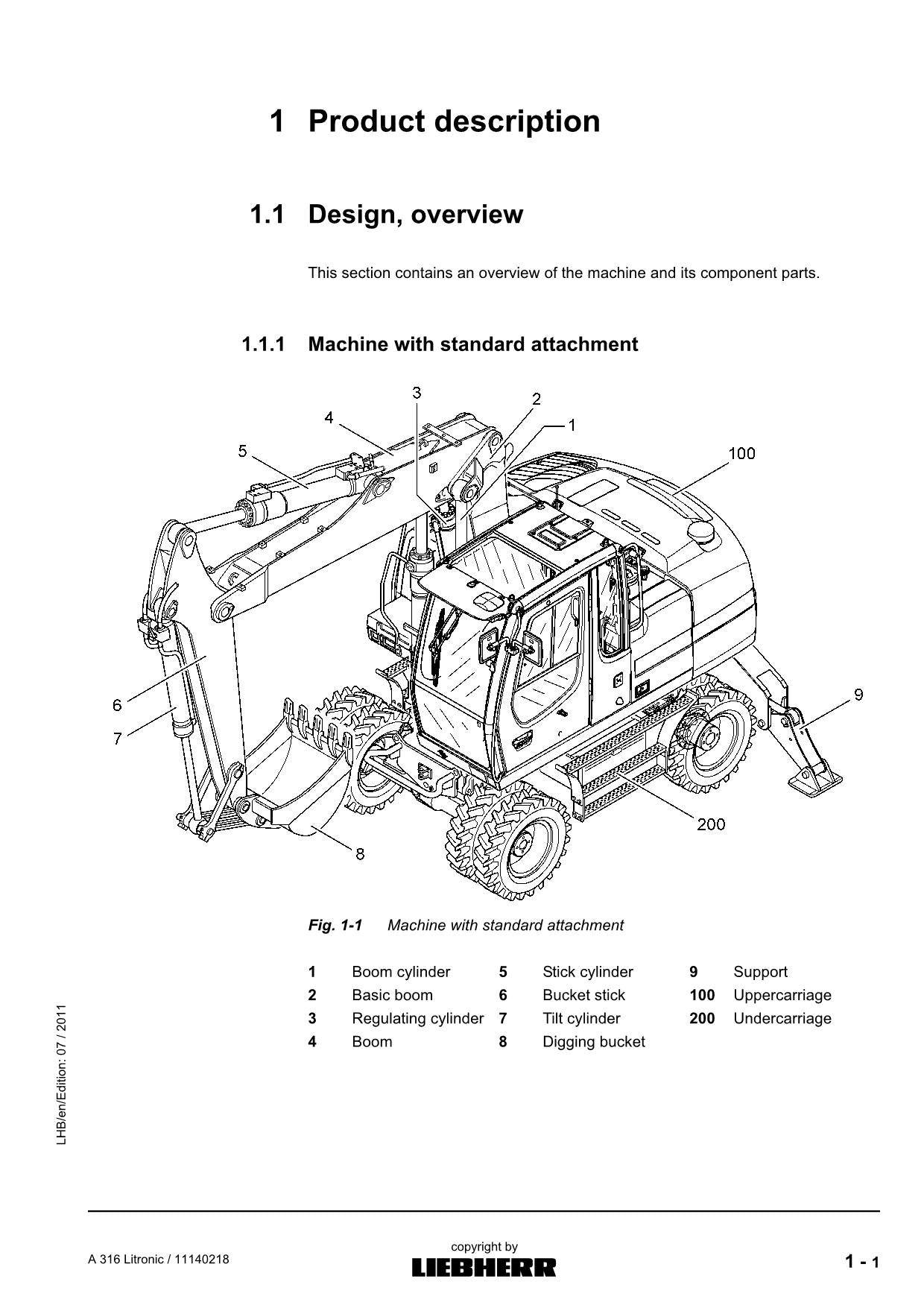 Liebherr A316 Litronic Excavator Operators manual