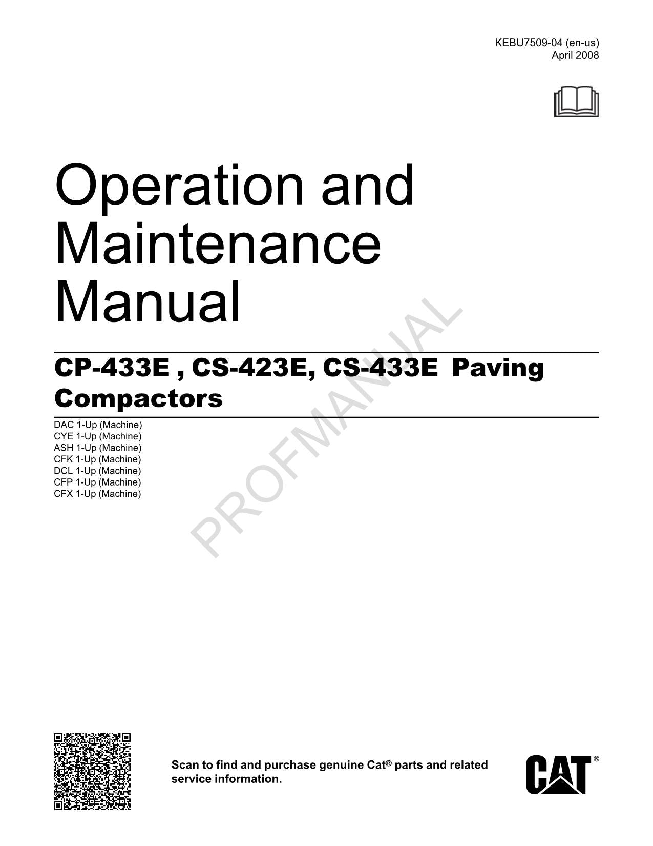 Caterpillar CP 433E CS 423E CS 433E Straßenverdichter - Bedienungsanleitung KEBU7509