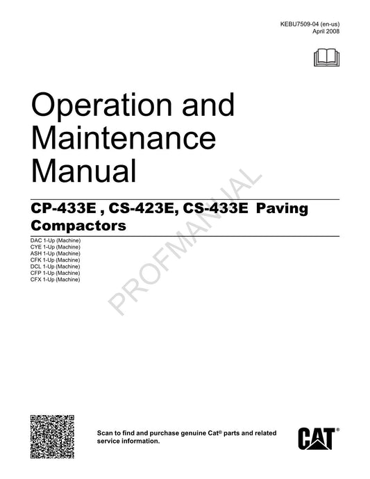 Caterpillar CP 433E CS 423E CS 433E Straßenverdichter - Bedienungsanleitung KEBU7509