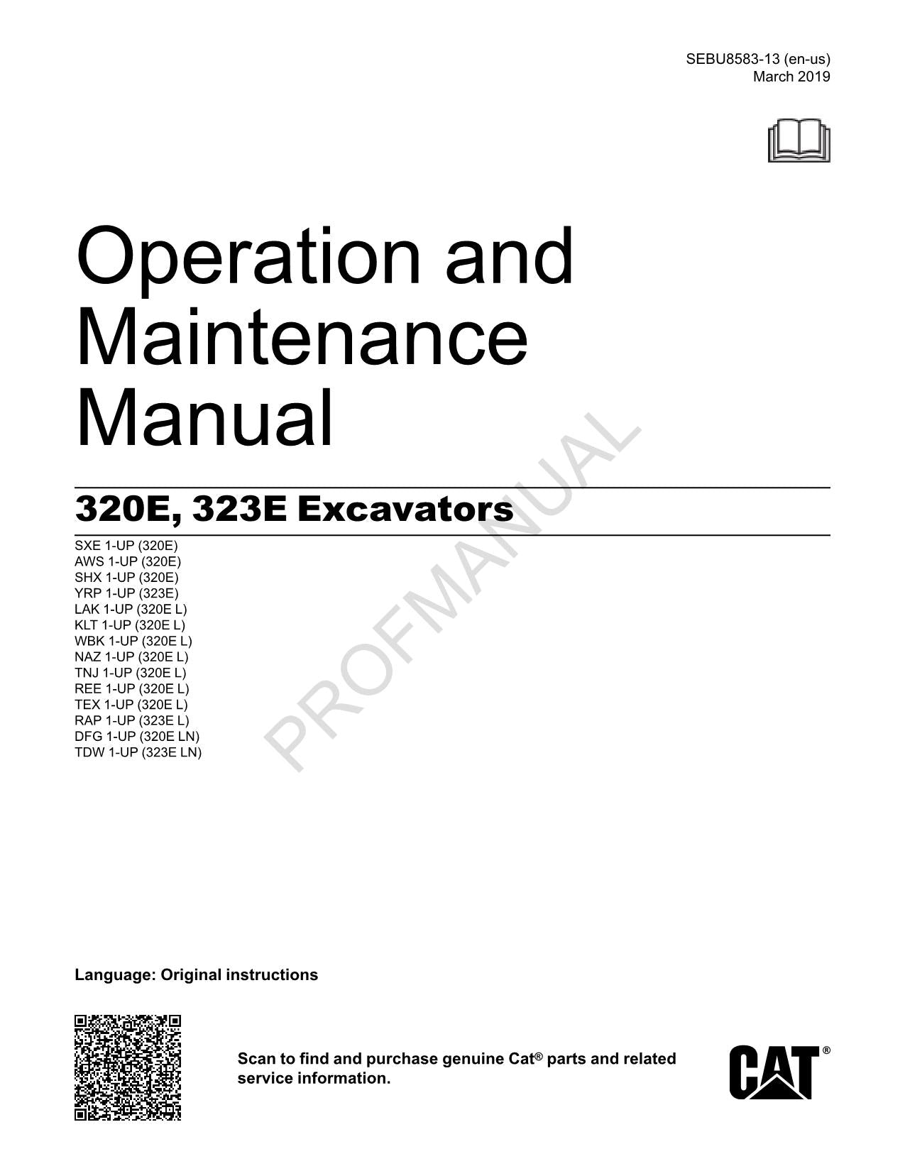 Manuel d'entretien des excavatrices Caterpillar 320E 323E SEBU8583