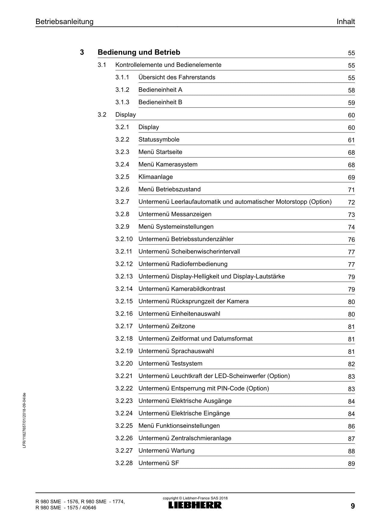 Liebherr R980 SME Hydraulikbagger Betriebsanleitung ser 40646