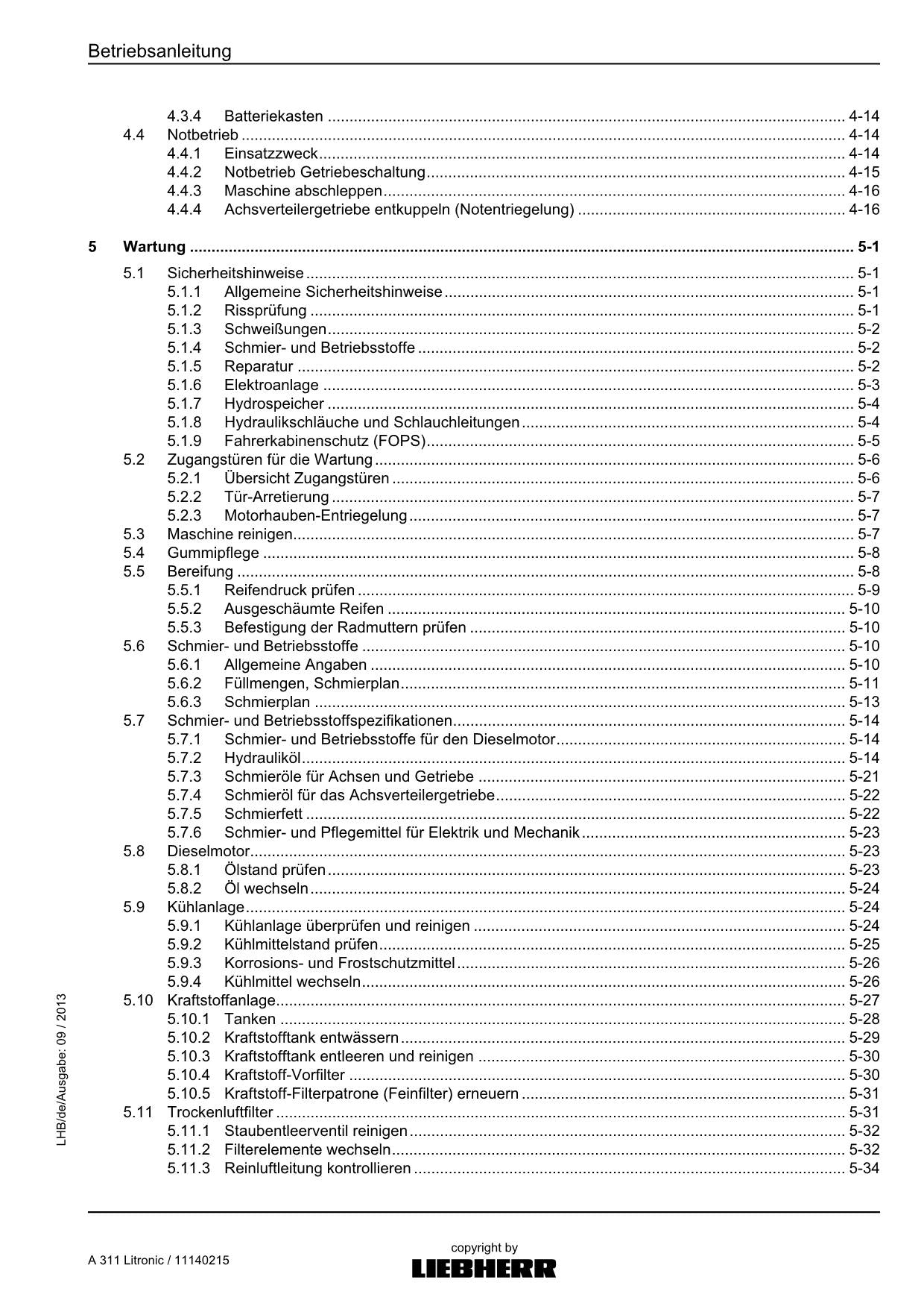 Liebherr A311 Litronic Hydraulikbagger Betriebsanleitung
