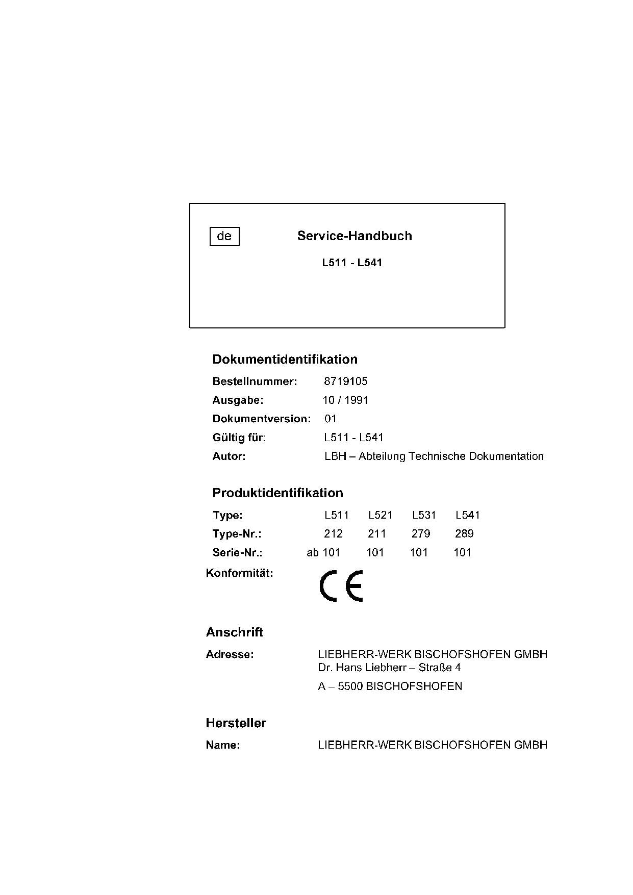 Liebherr L511 L521 L531 L541 Radlader Reparaturhandbuch Werkstatthandbuch