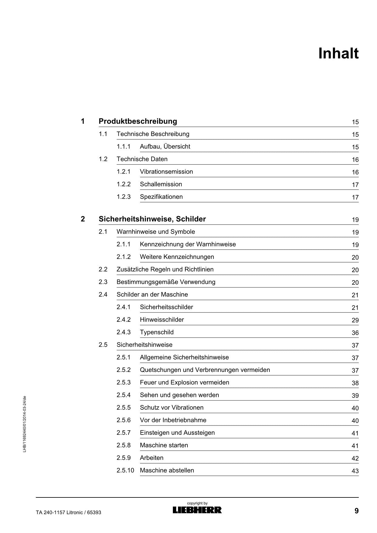 Liebherr TA240 Litronic Knickgelenkter Muldenkipper Manuel d'instructions