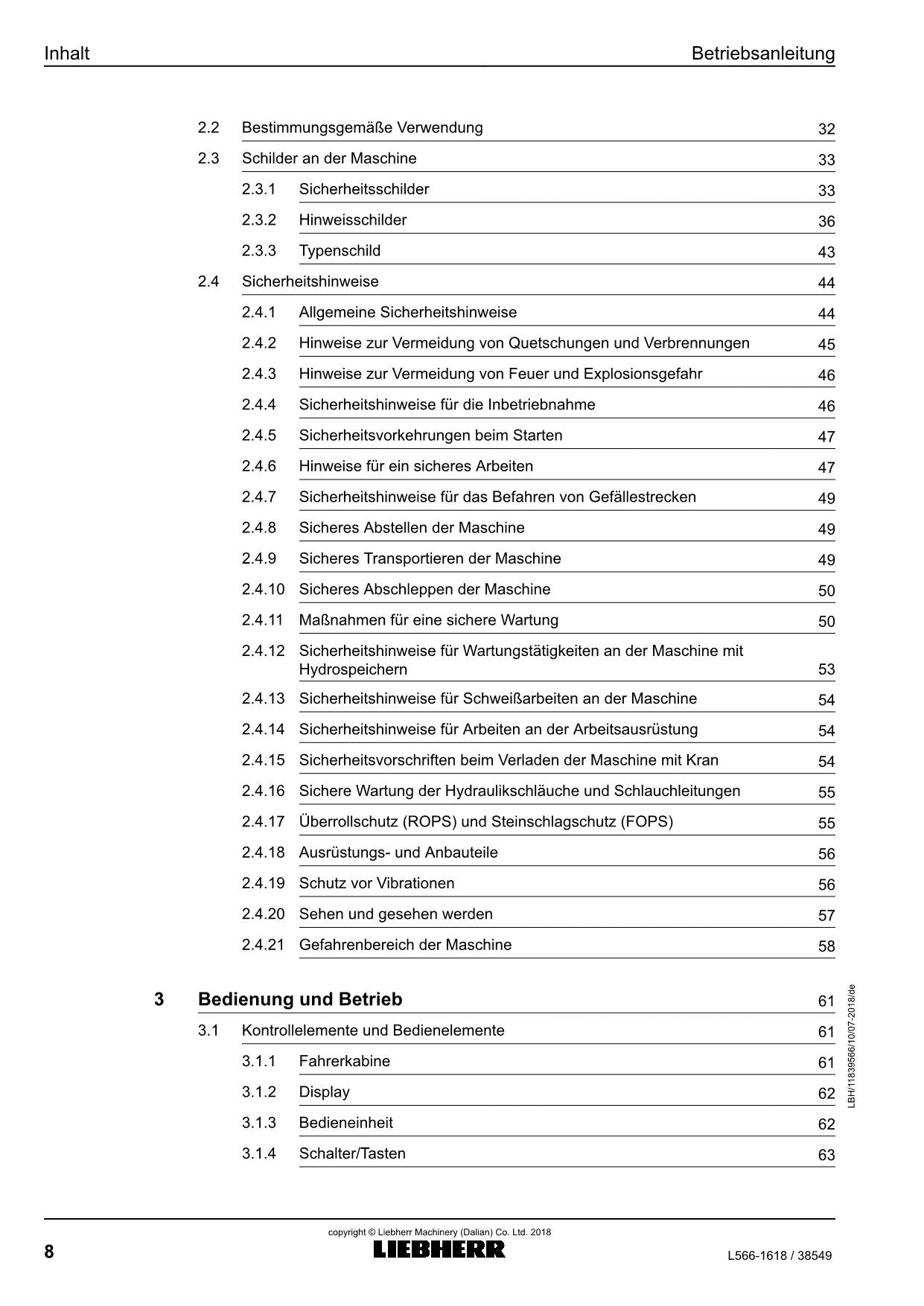 Liebherr L566 Radlader Betriebsanleitung ser 38549