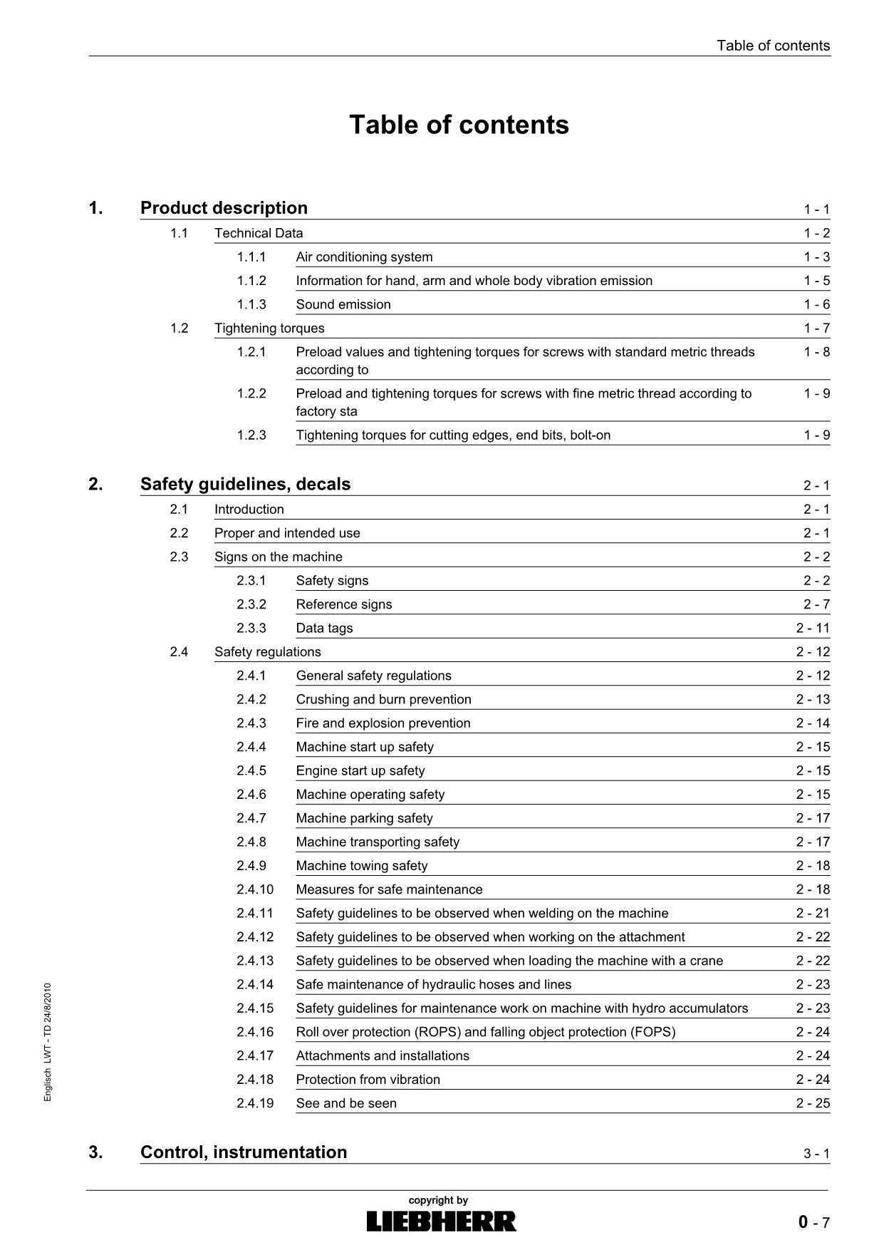 Manuel d'utilisation de la chargeuse sur chenilles Liebherr LR634 9085119 série 10606