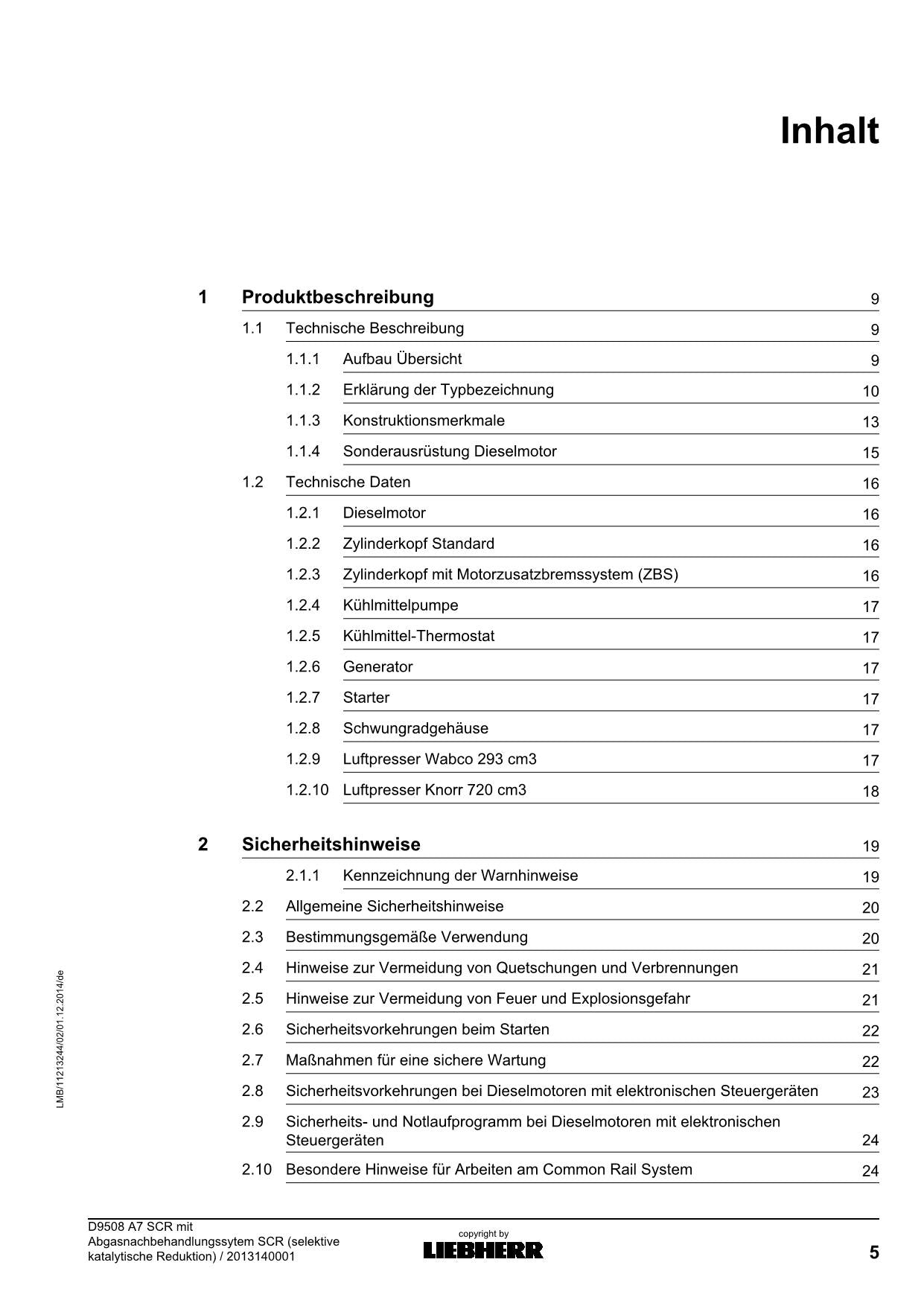Liebherr D9508 A7 SCRselective katalytische Reduktion motor Betriebsanleitung