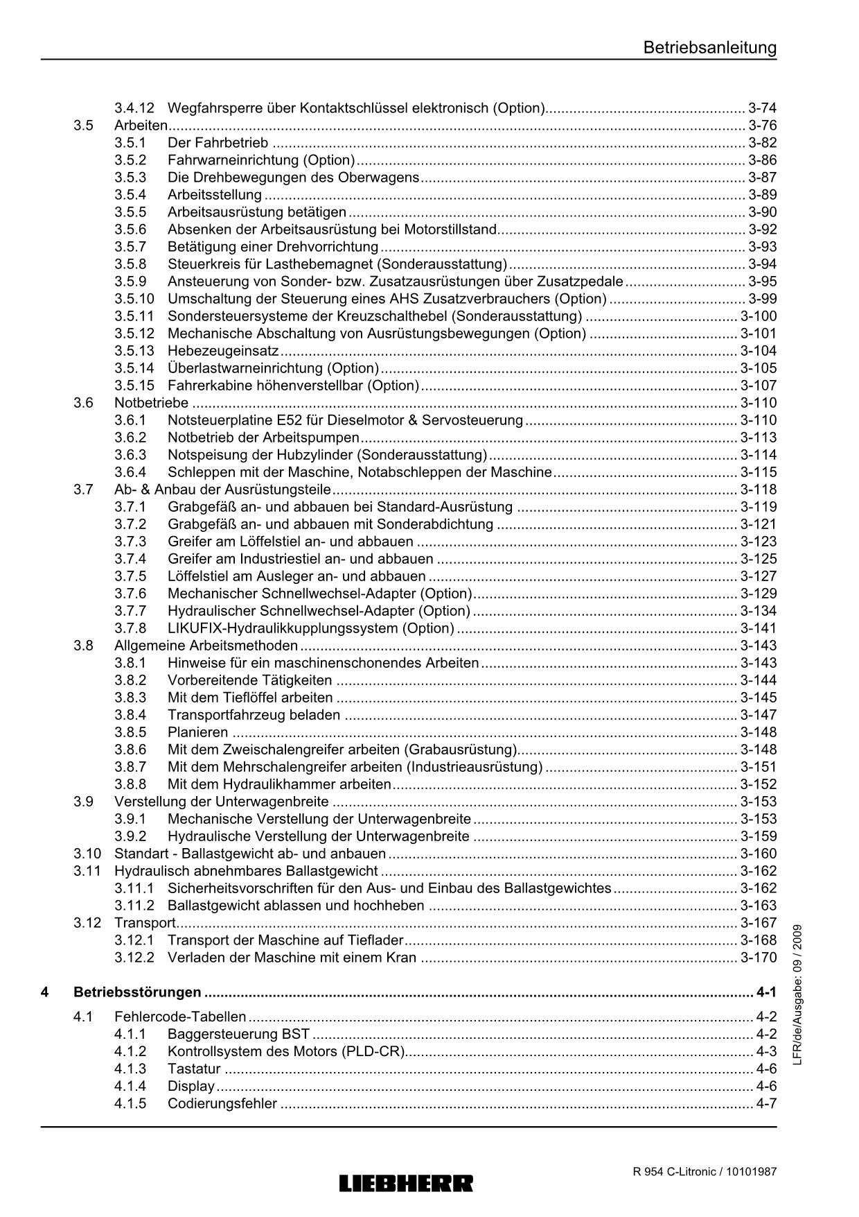 Liebherr R954 C Litronic Hydraulikbagger Betriebsanleitung ser 23166