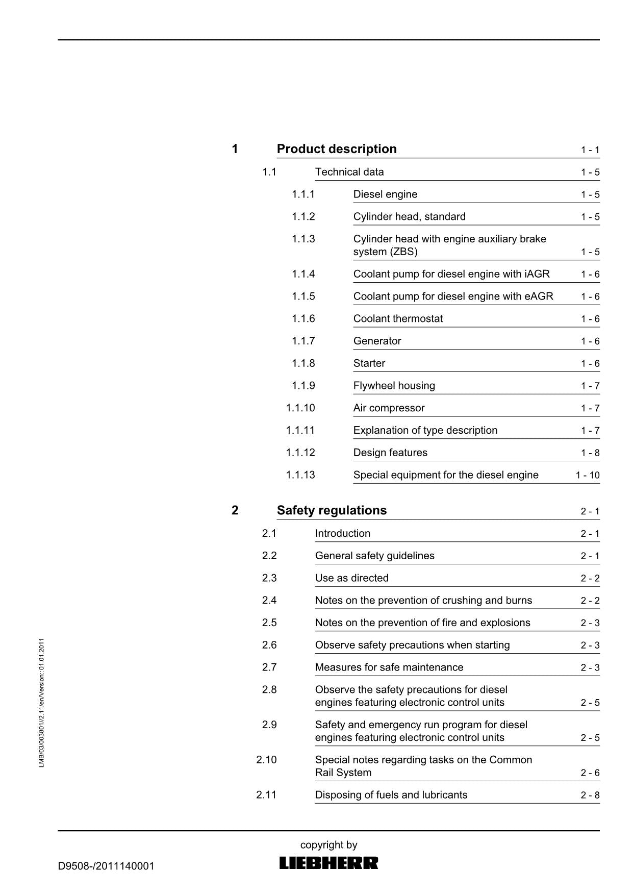 Liebherr D9508 engine Operators manual