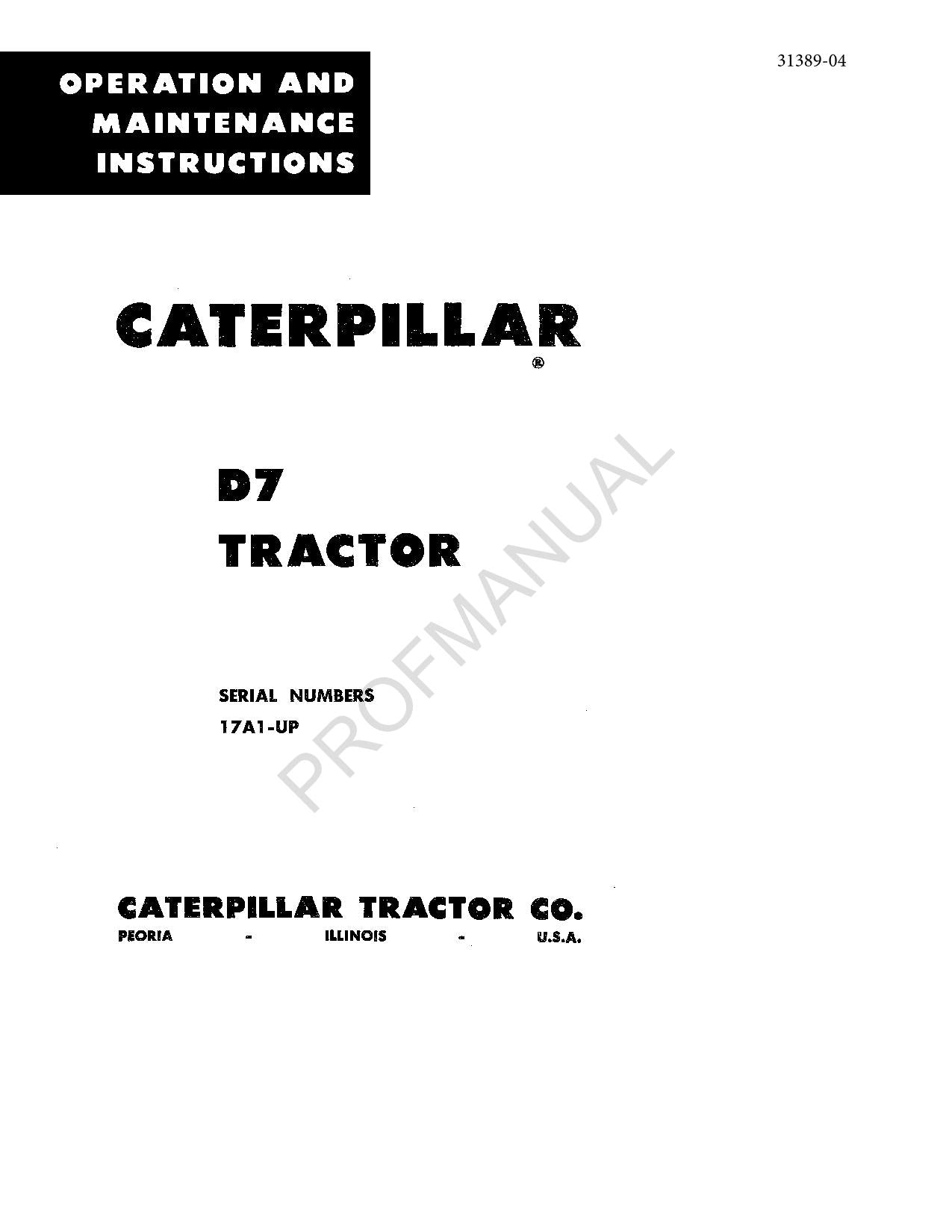 Wartungshandbuch für den Traktor Caterpillar D7, 17A1-Up