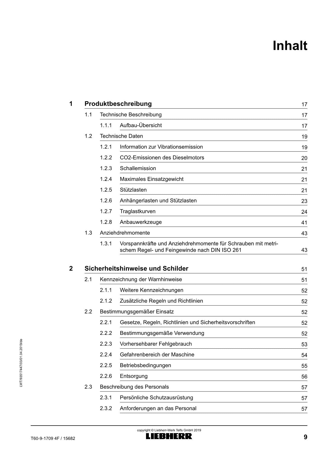 Manuel d'instructions du chargeur télescopique Liebherr T60-9 4F