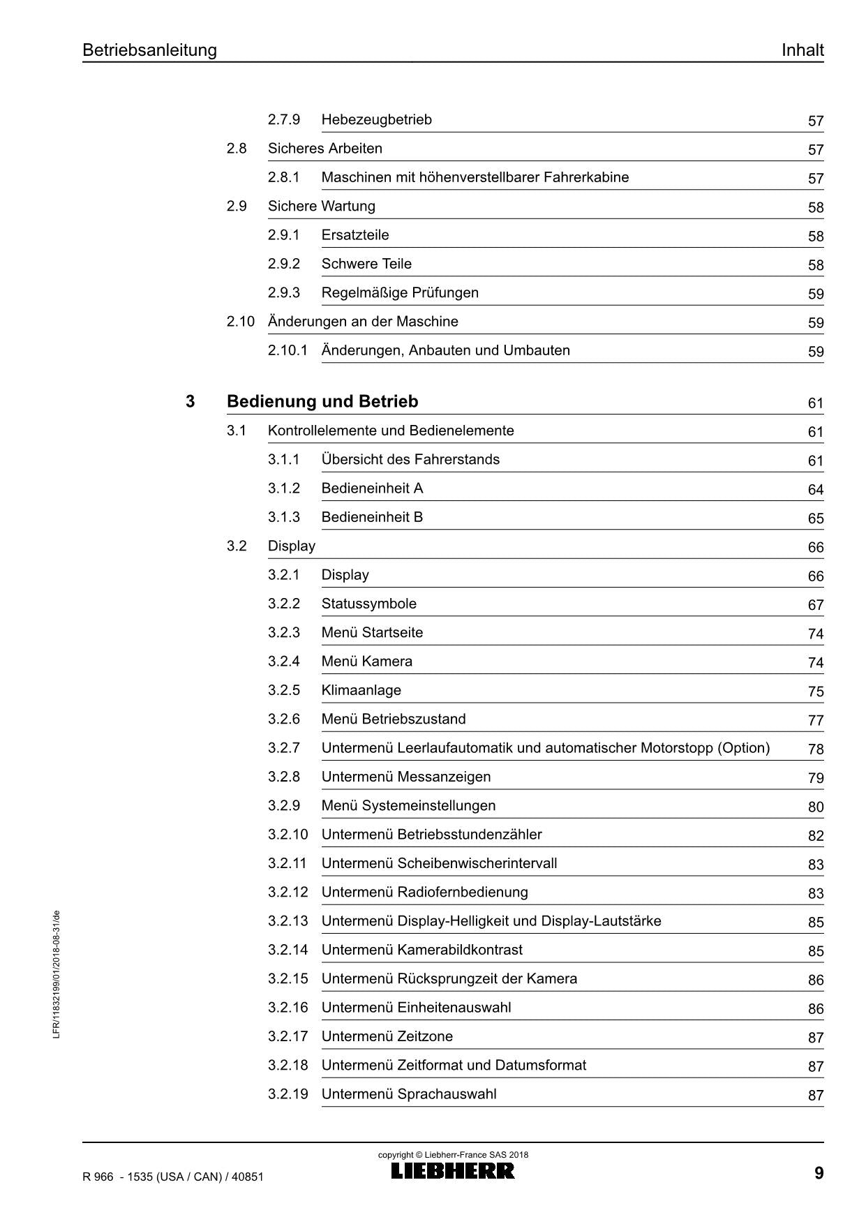 Liebherr R966 Hydraulikbagger Betriebsanleitung ser 40851