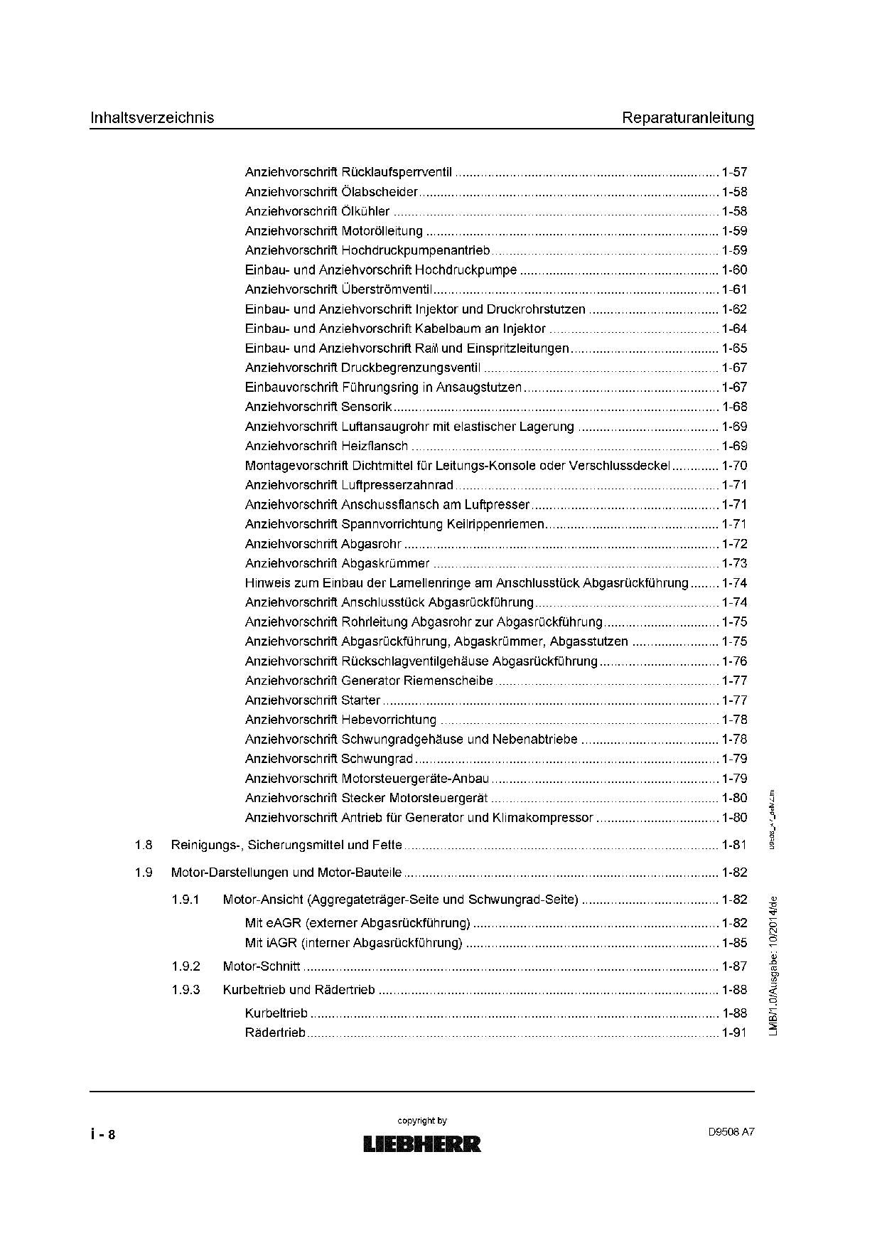 Liebherr D9508 A7 Dieselmotor Reparaturanleitung