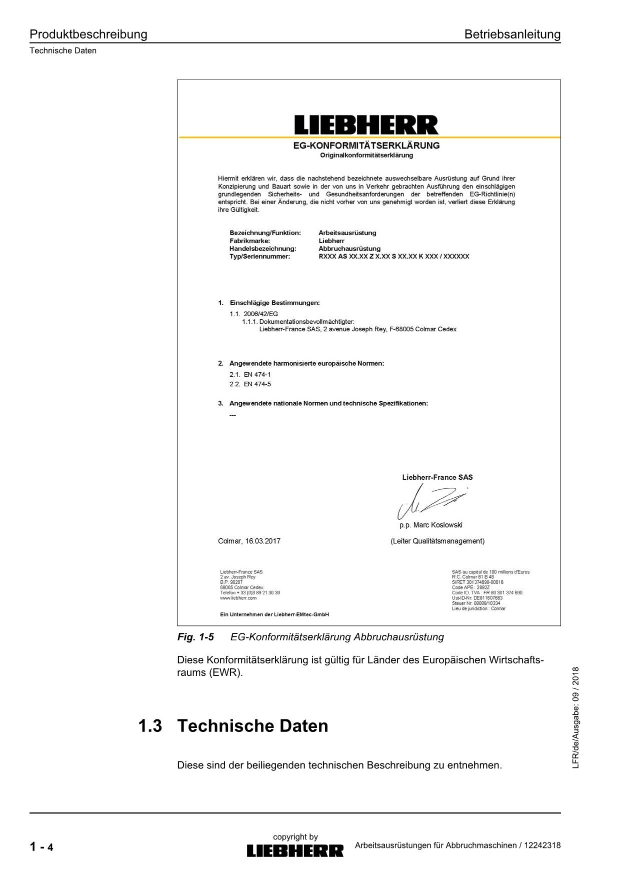 Liebherr R974C Abbruch Arbeitsausrüstungen Abbruchmaschinen Betriebsanleitung